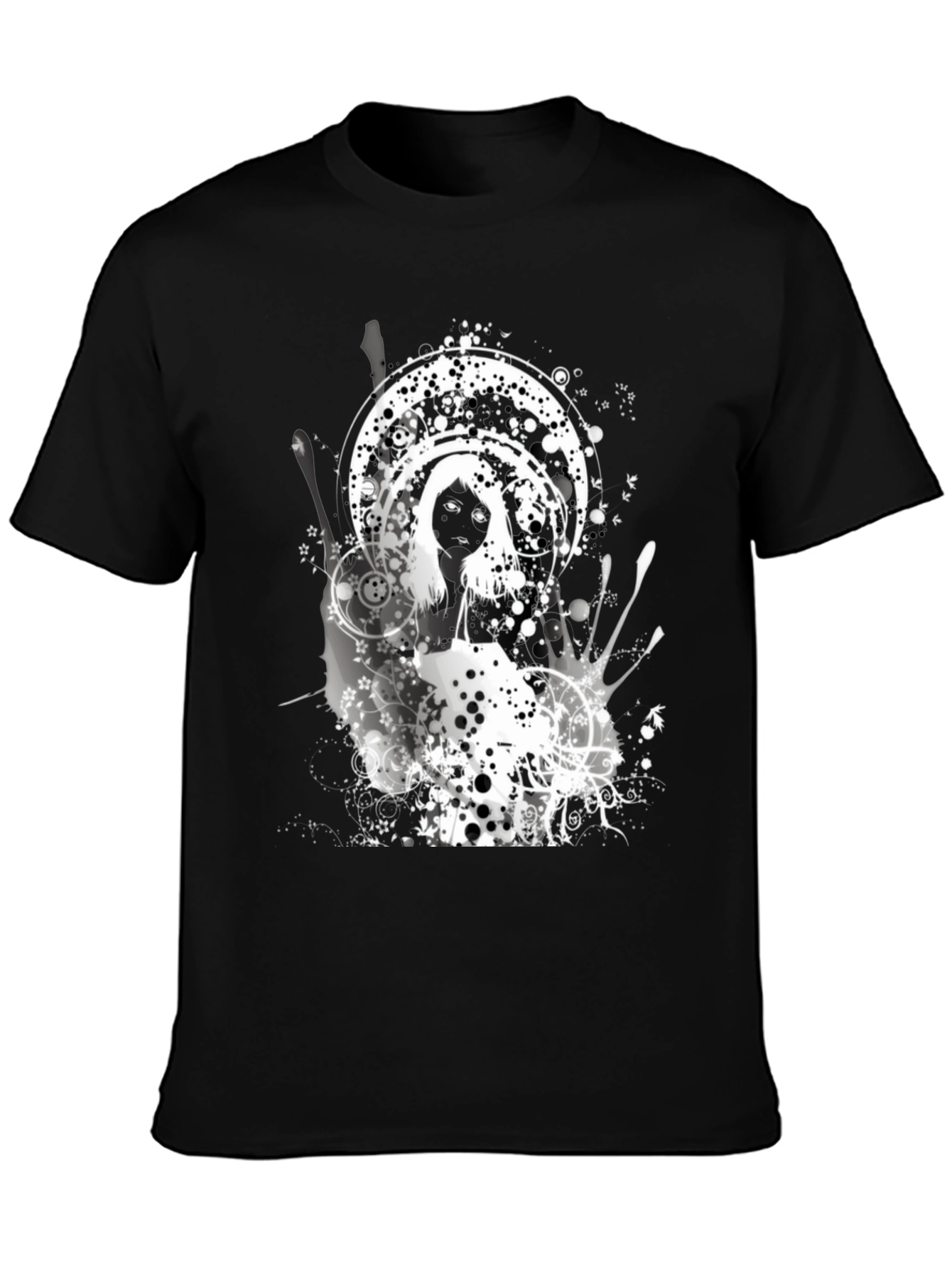 Abstract Graphic Print Black Crew Neck Tee