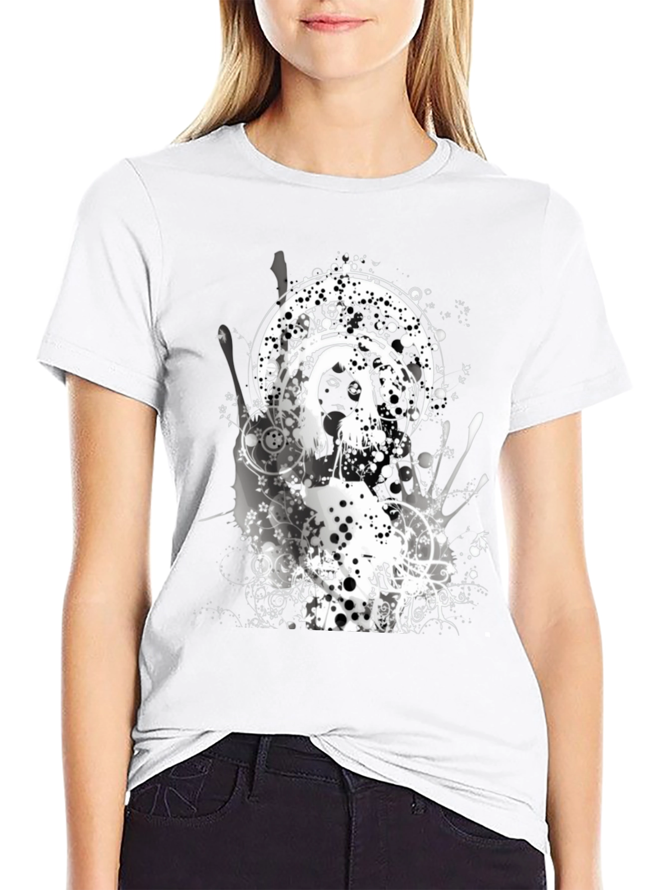 Abstract Graphic Print Black Crew Neck Tee