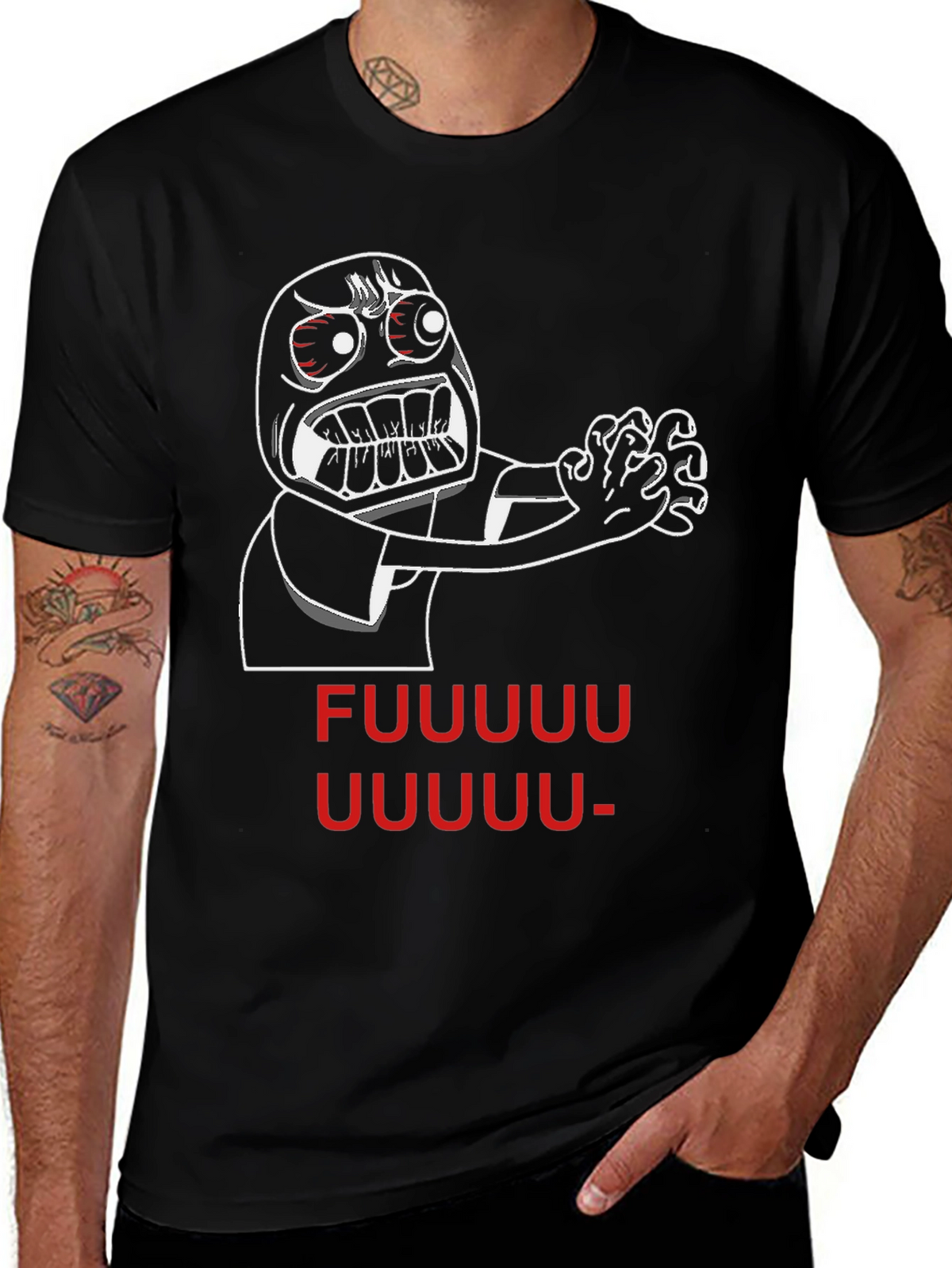 Rage Face Meme Black T-Shirt - FUUUUU UUUUUU