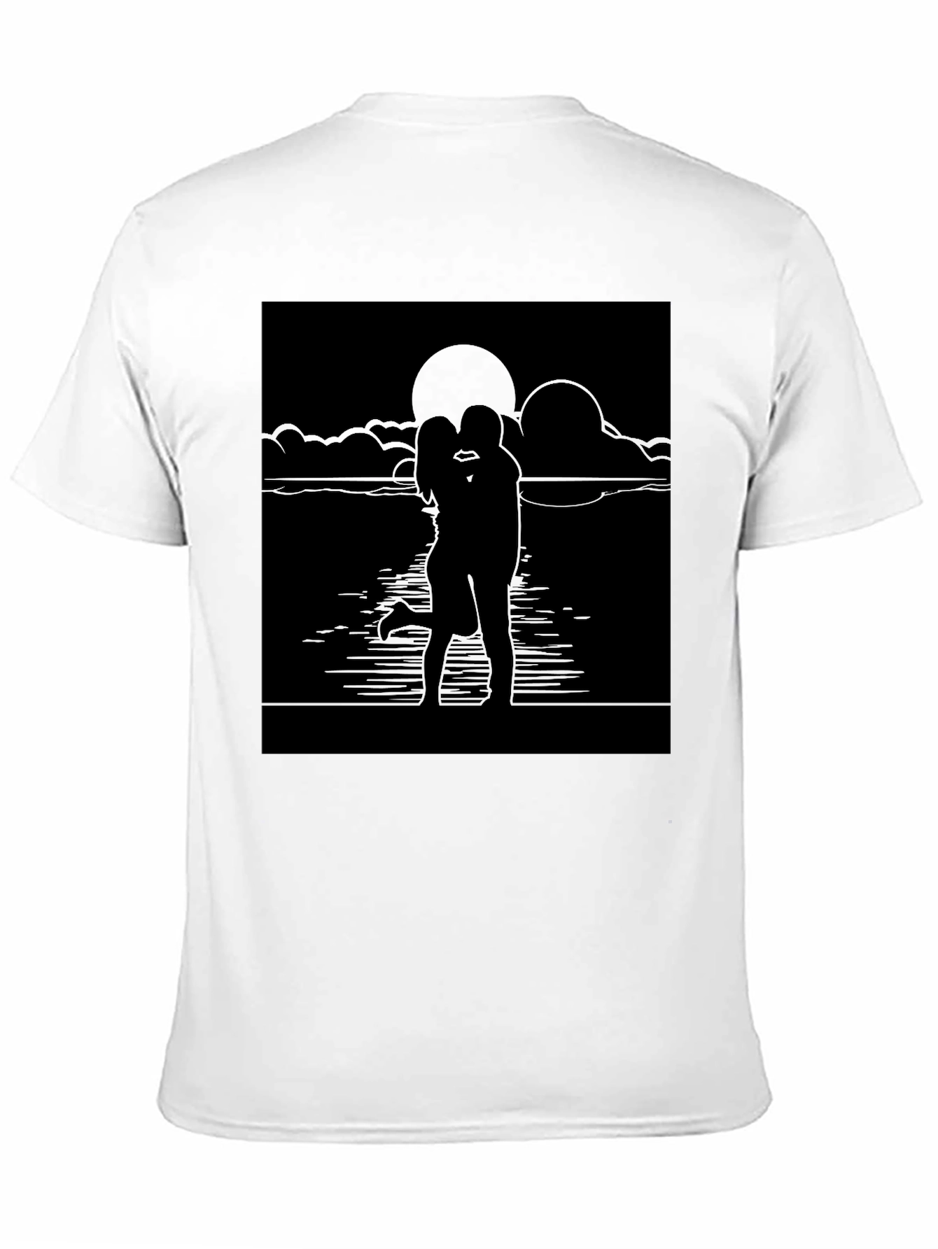 Romantic Sunset Kiss T-Shirt - Black Graphic Tee