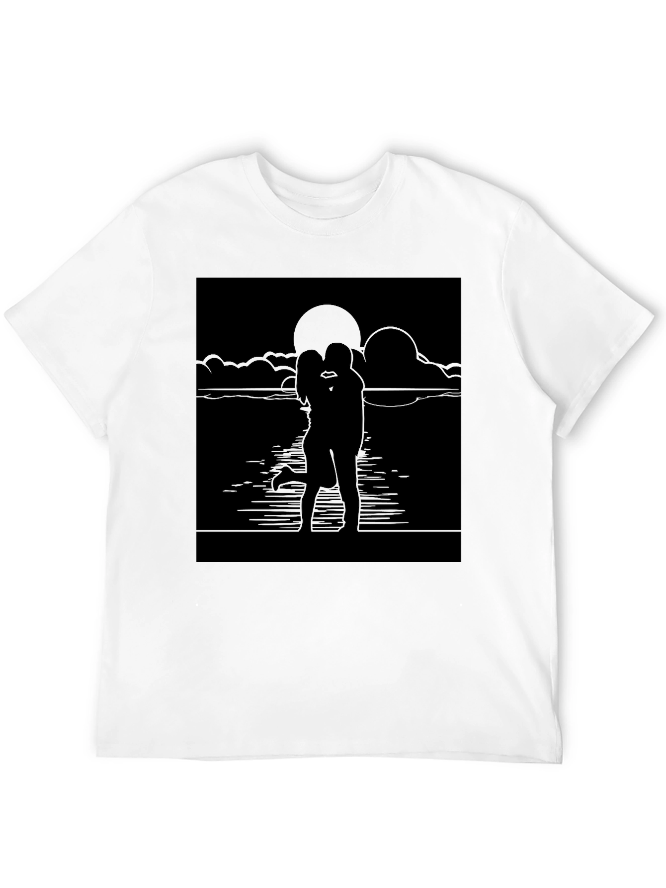 Romantic Sunset Kiss T-Shirt - Black Graphic Tee