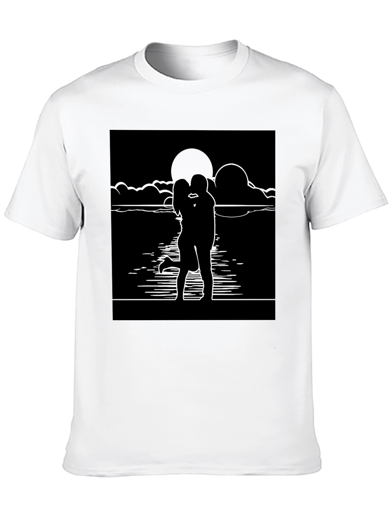 Romantic Sunset Kiss T-Shirt - Black Graphic Tee