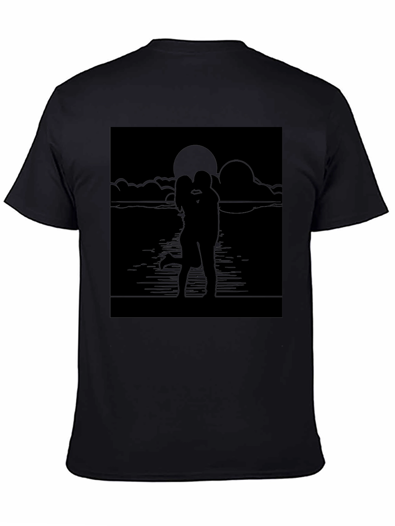 Romantic Sunset Kiss T-Shirt - Black Graphic Tee