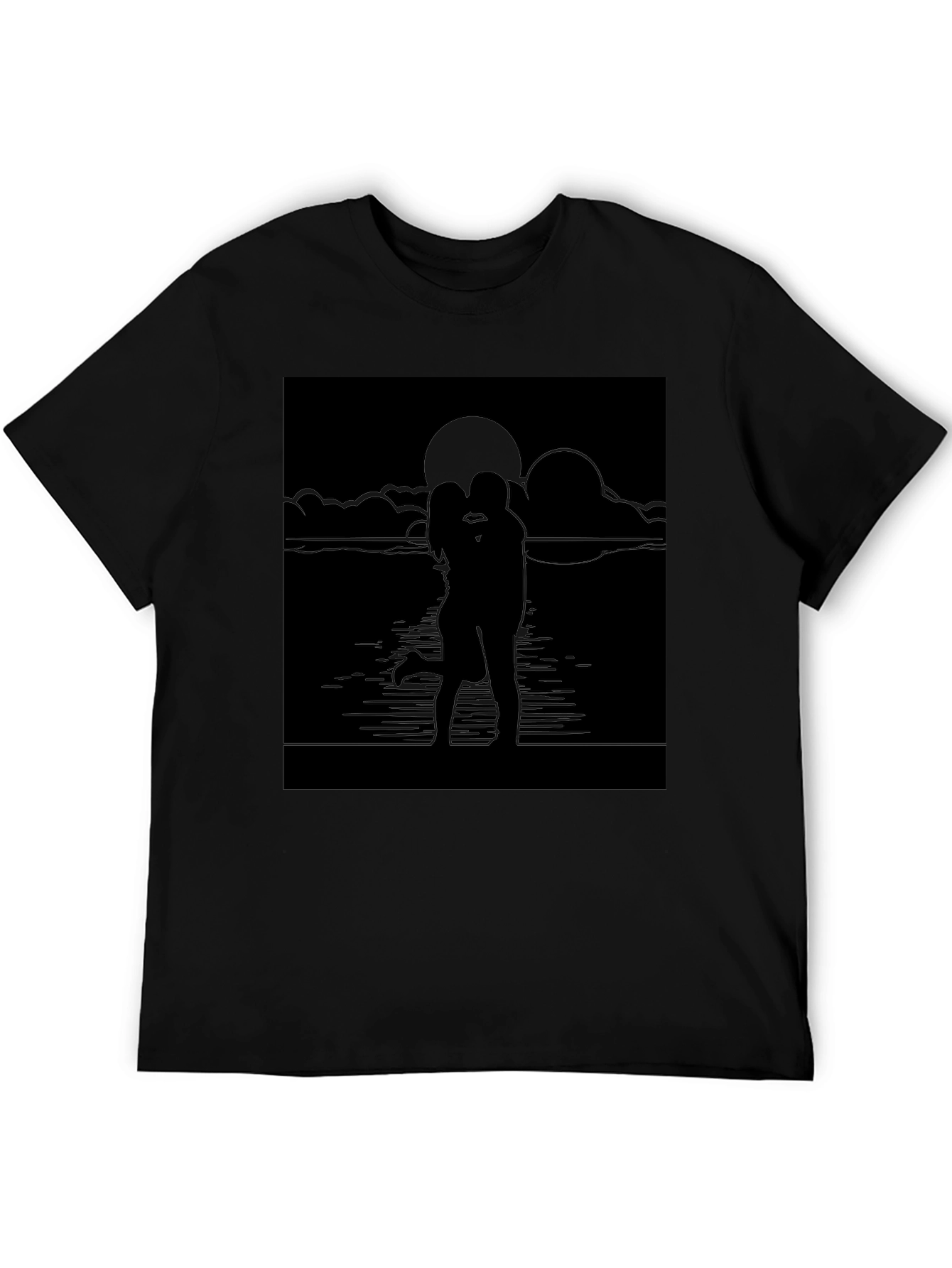 Romantic Sunset Kiss T-Shirt - Black Graphic Tee