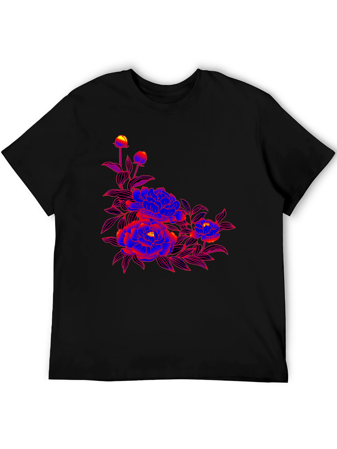 Bold Floral Graphic Print Black T-Shirt