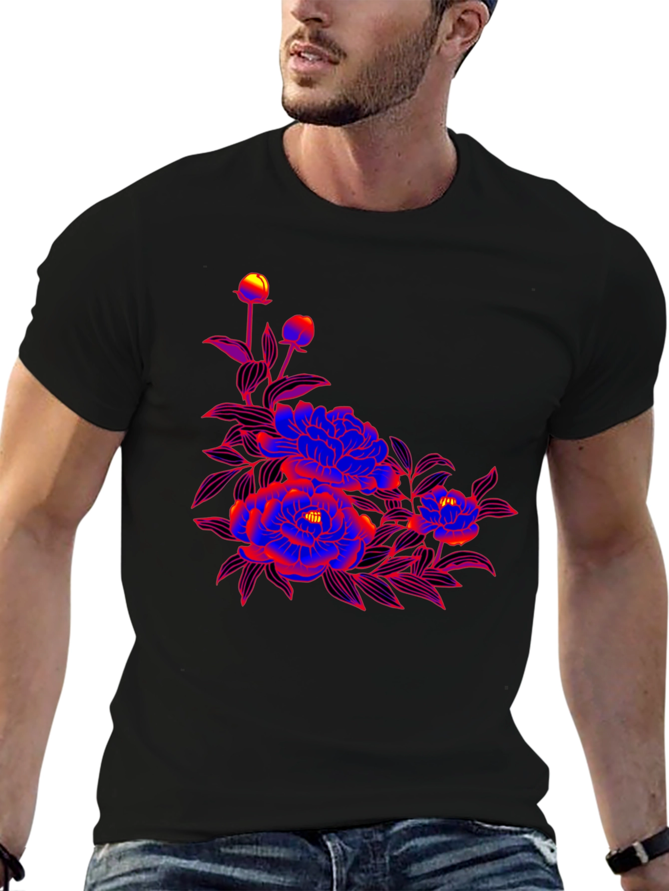 Bold Floral Graphic Print Black T-Shirt