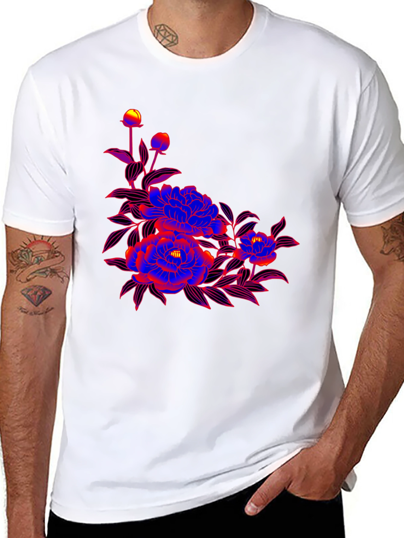 Bold Floral Graphic Print Black T-Shirt