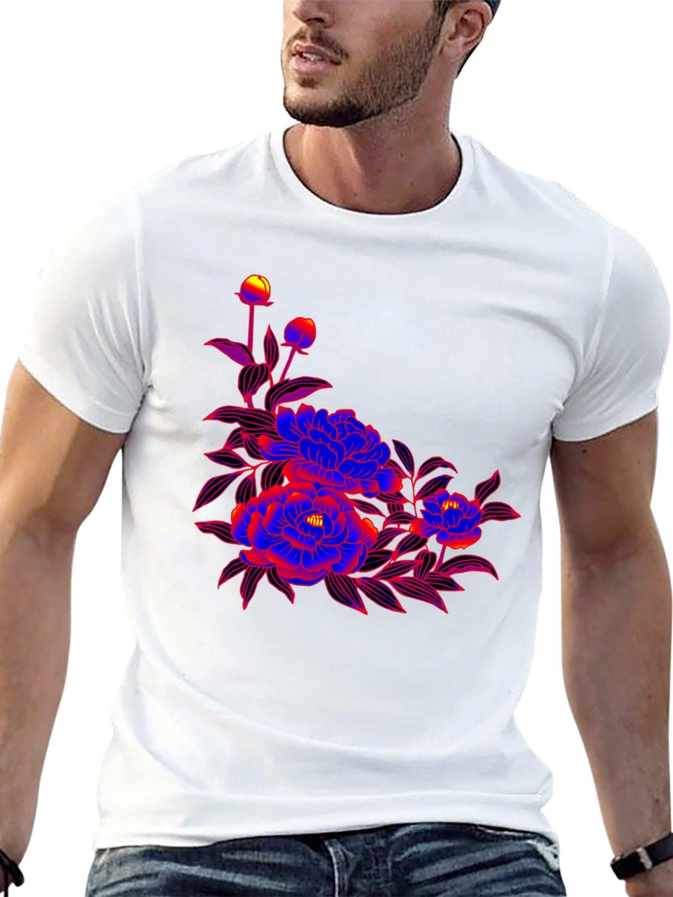 Bold Floral Graphic Print Black T-Shirt