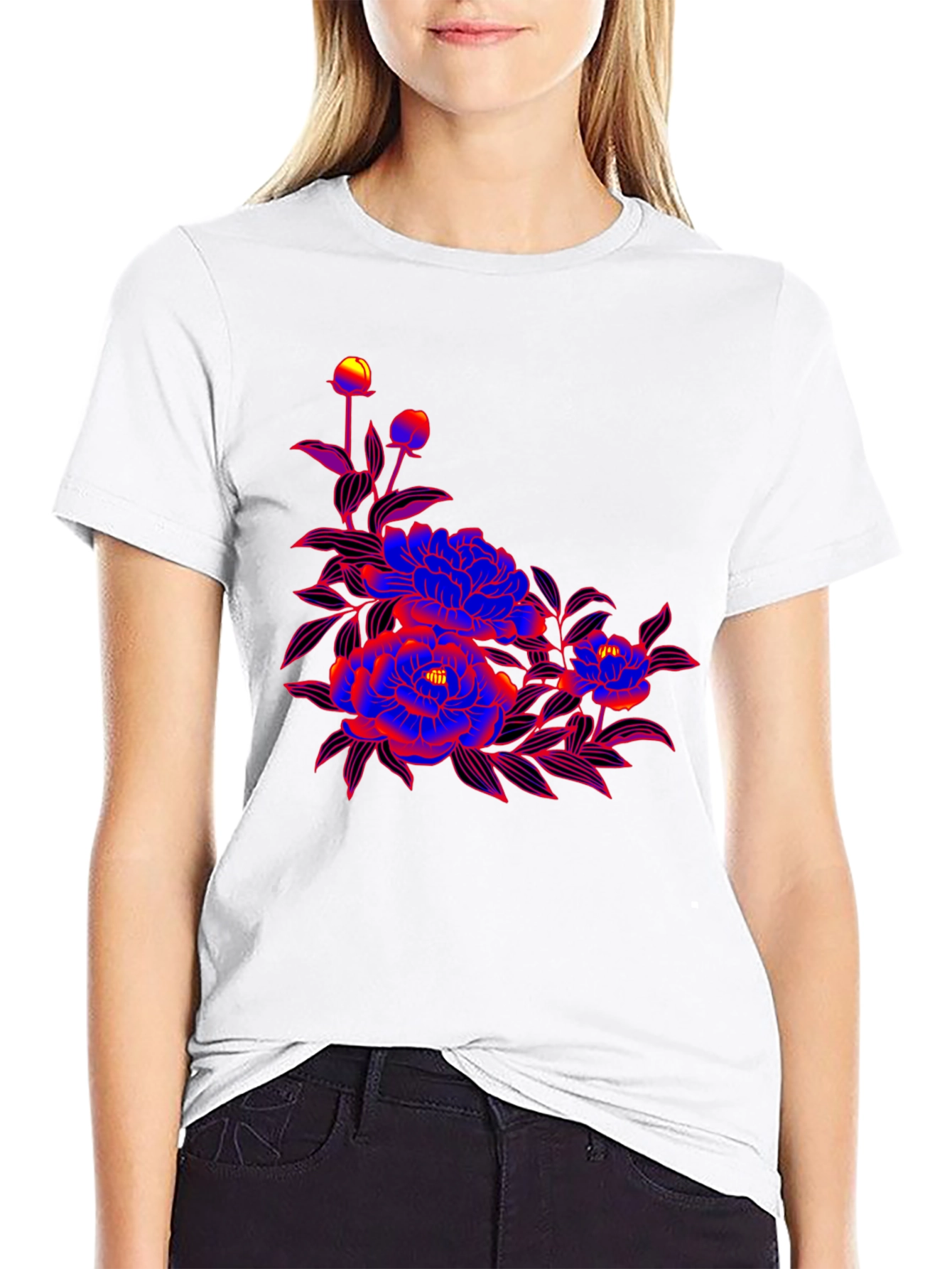 Bold Floral Graphic Print Black T-Shirt
