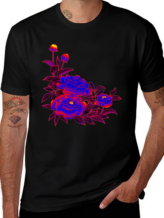 Bold Floral Graphic Print Black T-Shirt
