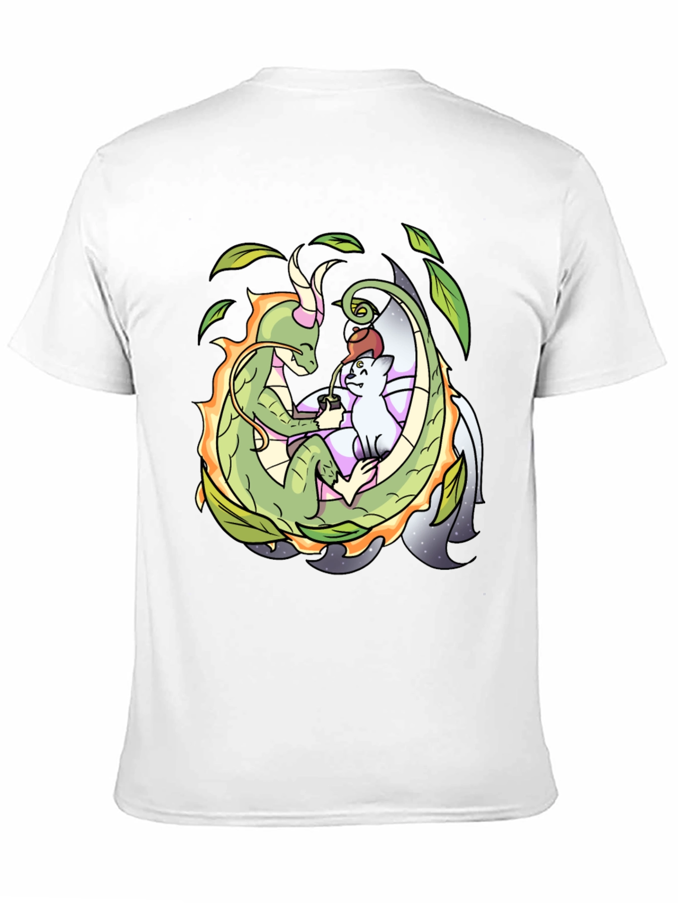 Dragon & Cat Tea Party Black T-Shirt