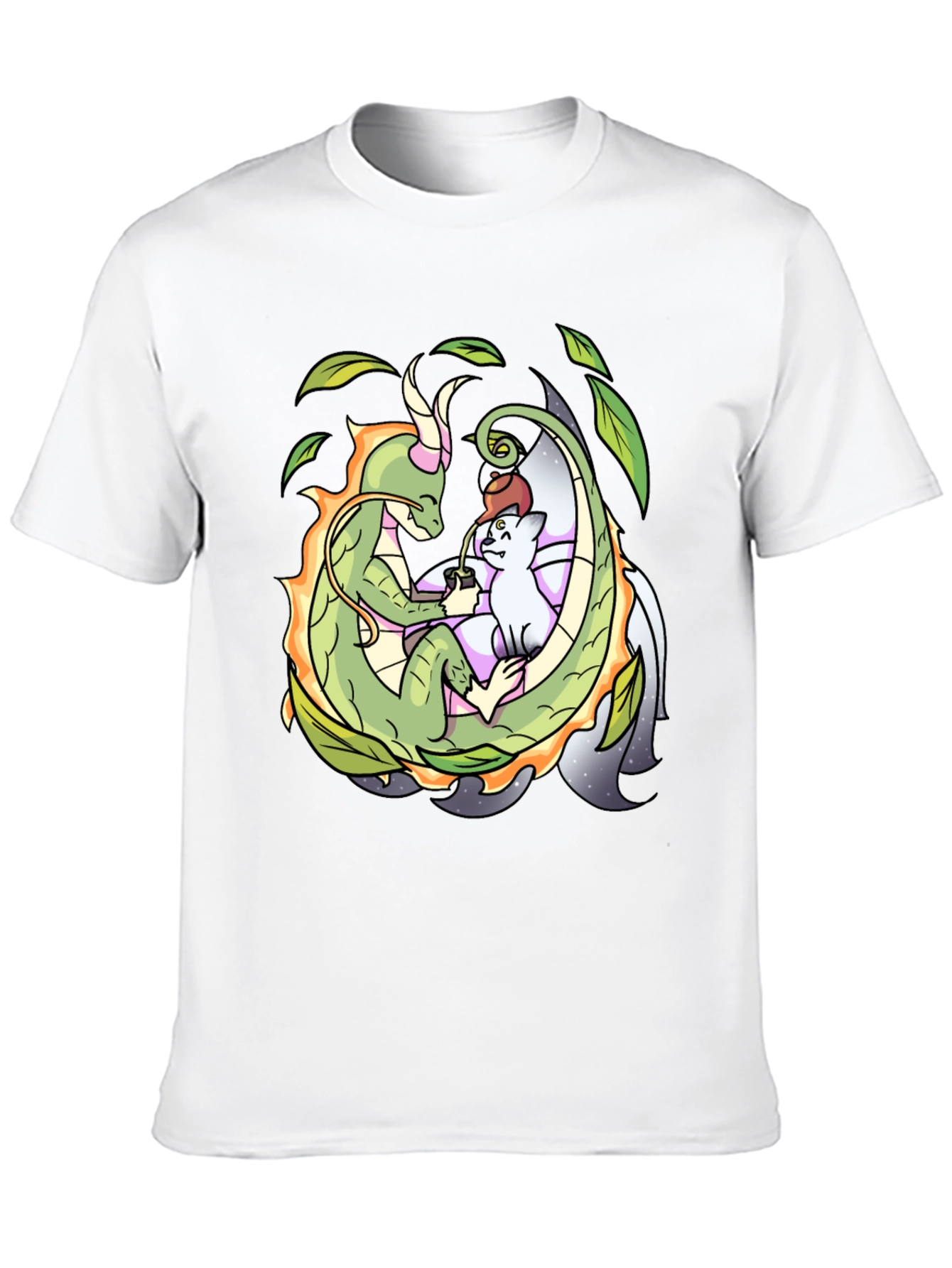 Dragon & Cat Tea Party Black T-Shirt