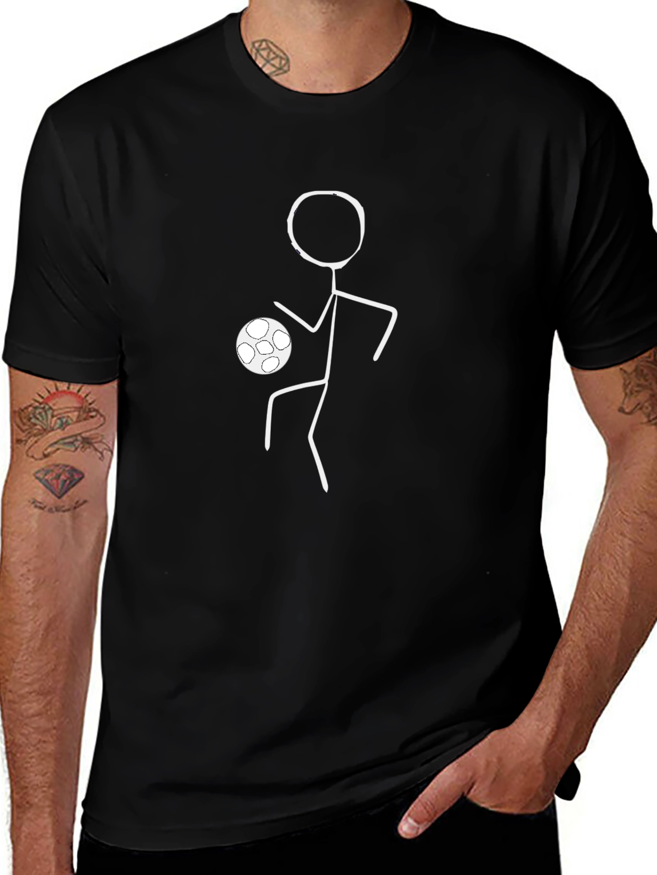 Soccer Stick Figure T-Shirt - Black Crew Neck