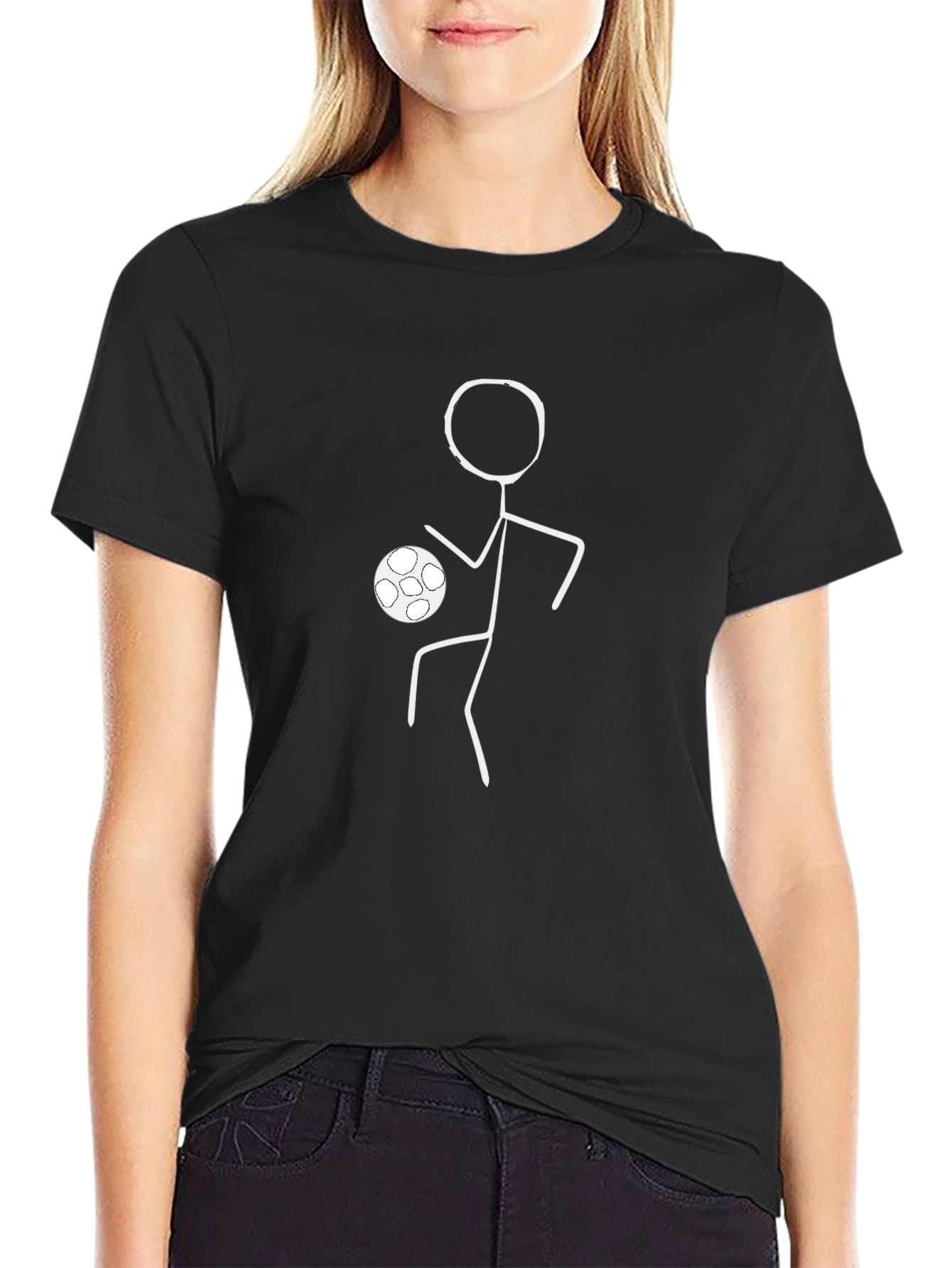 Soccer Stick Figure T-Shirt - Black Crew Neck