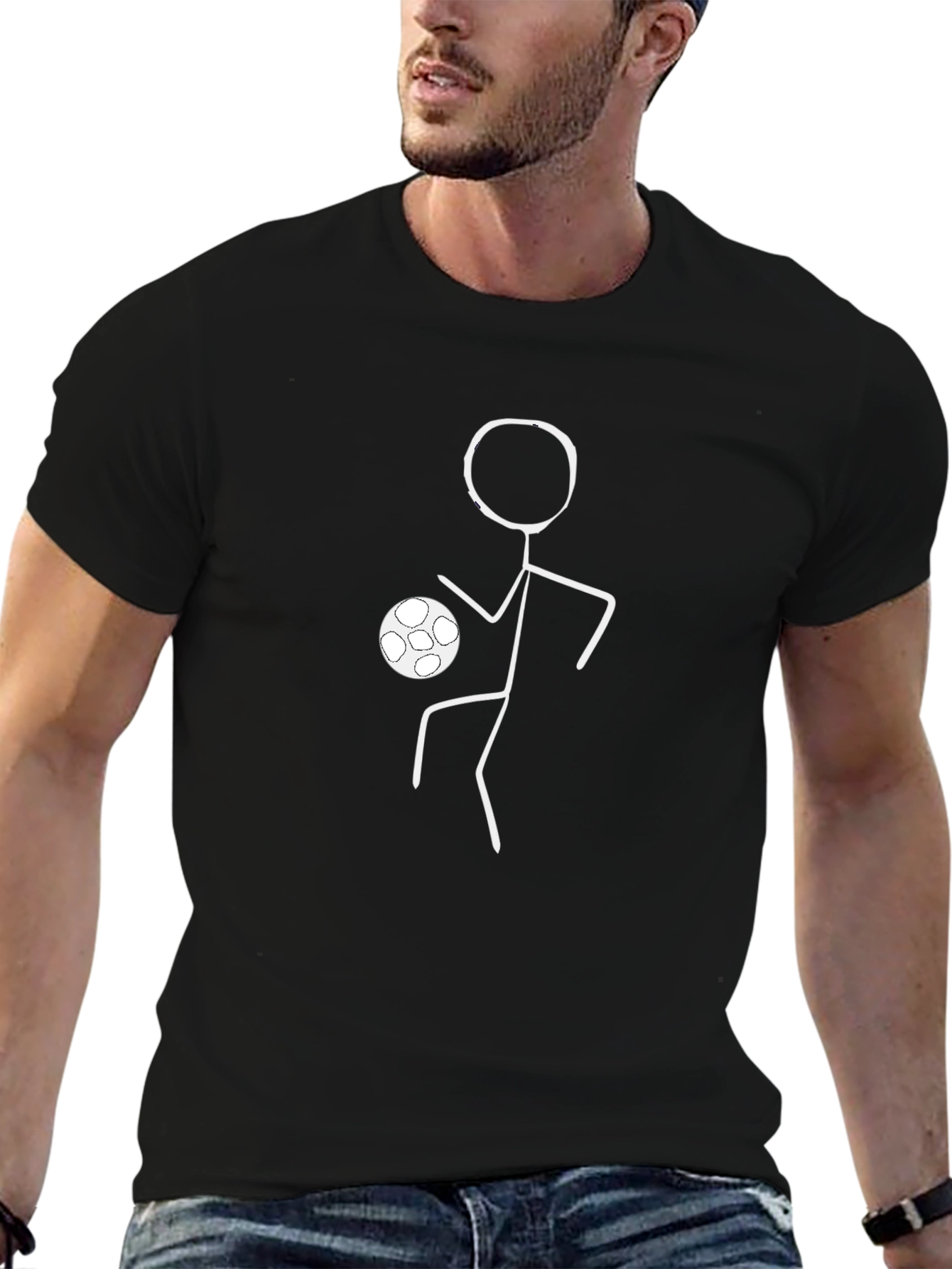 Soccer Stick Figure T-Shirt - Black Crew Neck