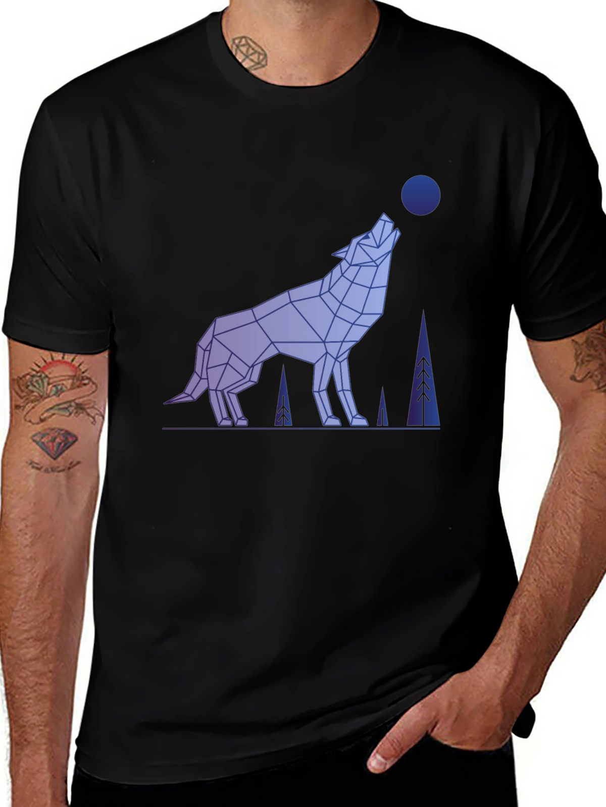 Geometric Wolf Graphic Tee - Mens Black T-Shirt