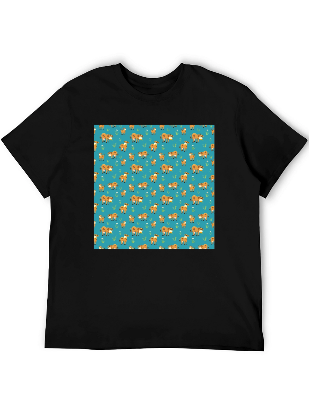 Fox Pattern Black Casual T-Shirt