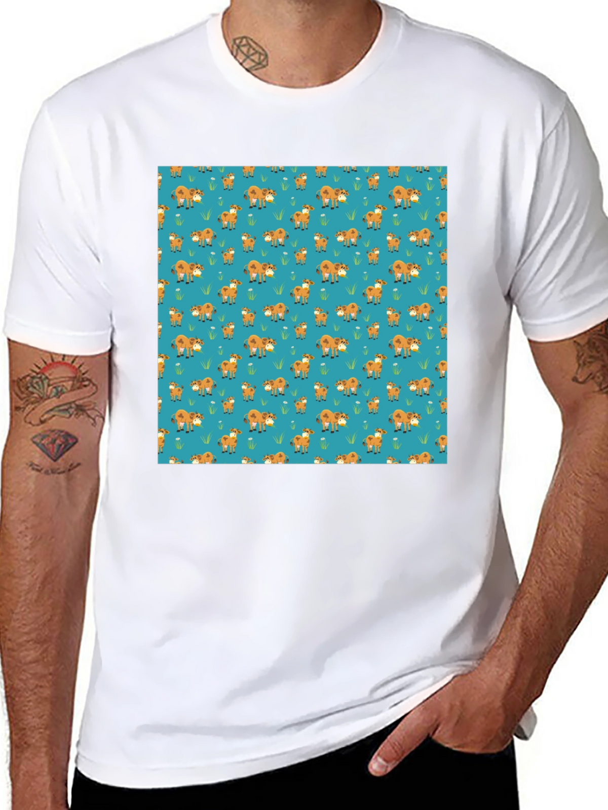 Fox Pattern Black Casual T-Shirt