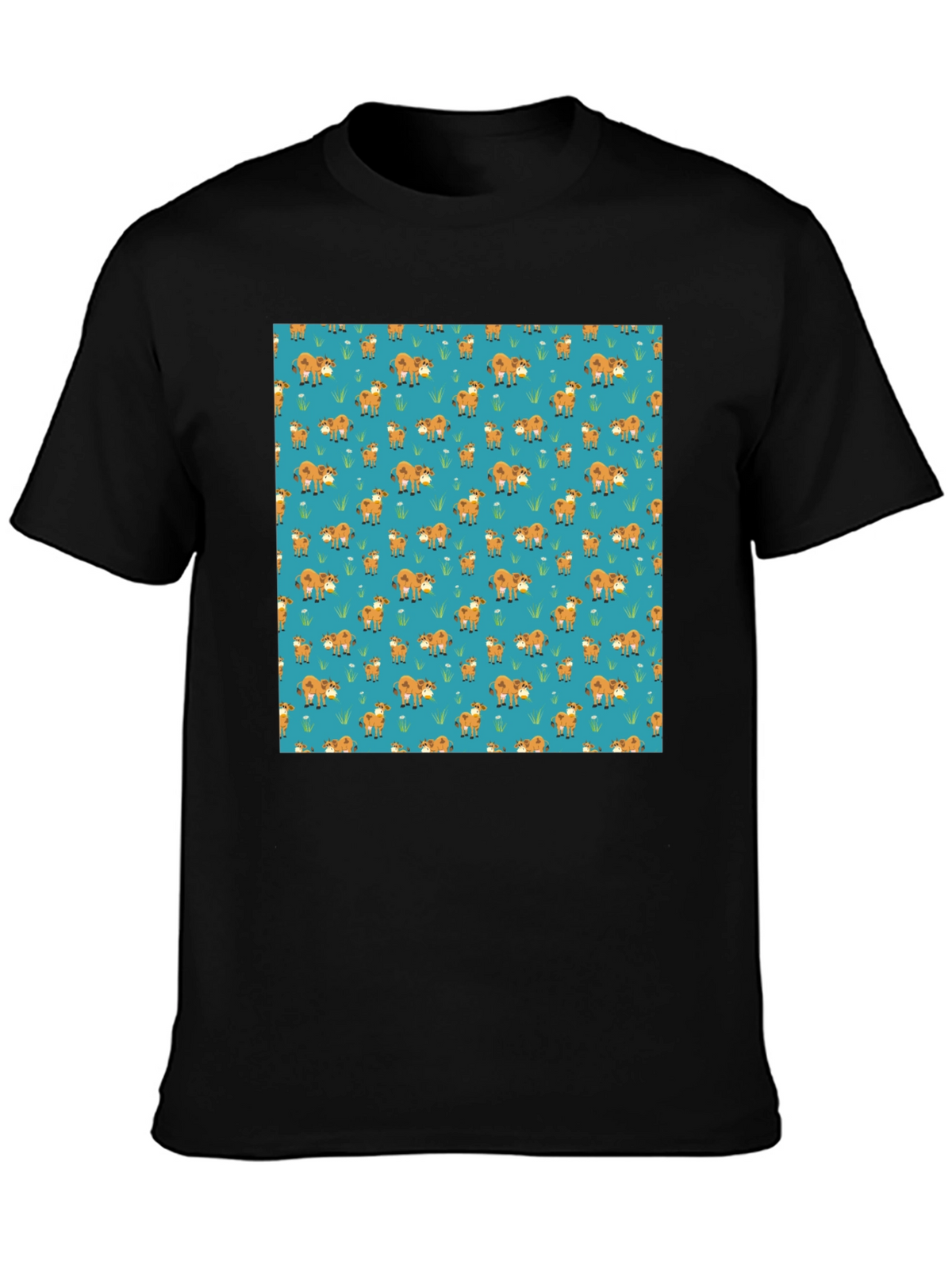 Fox Pattern Black Casual T-Shirt