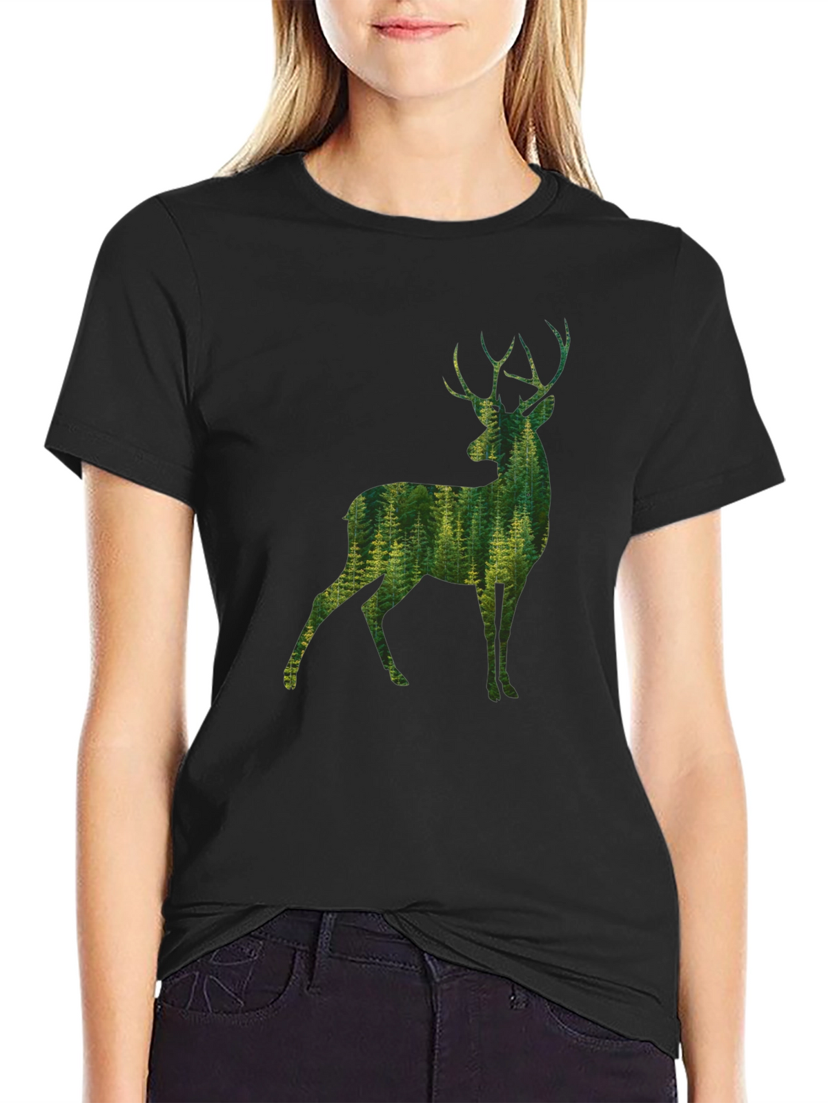 Nature Deer Graphic Tee - Mens Black T-Shirt