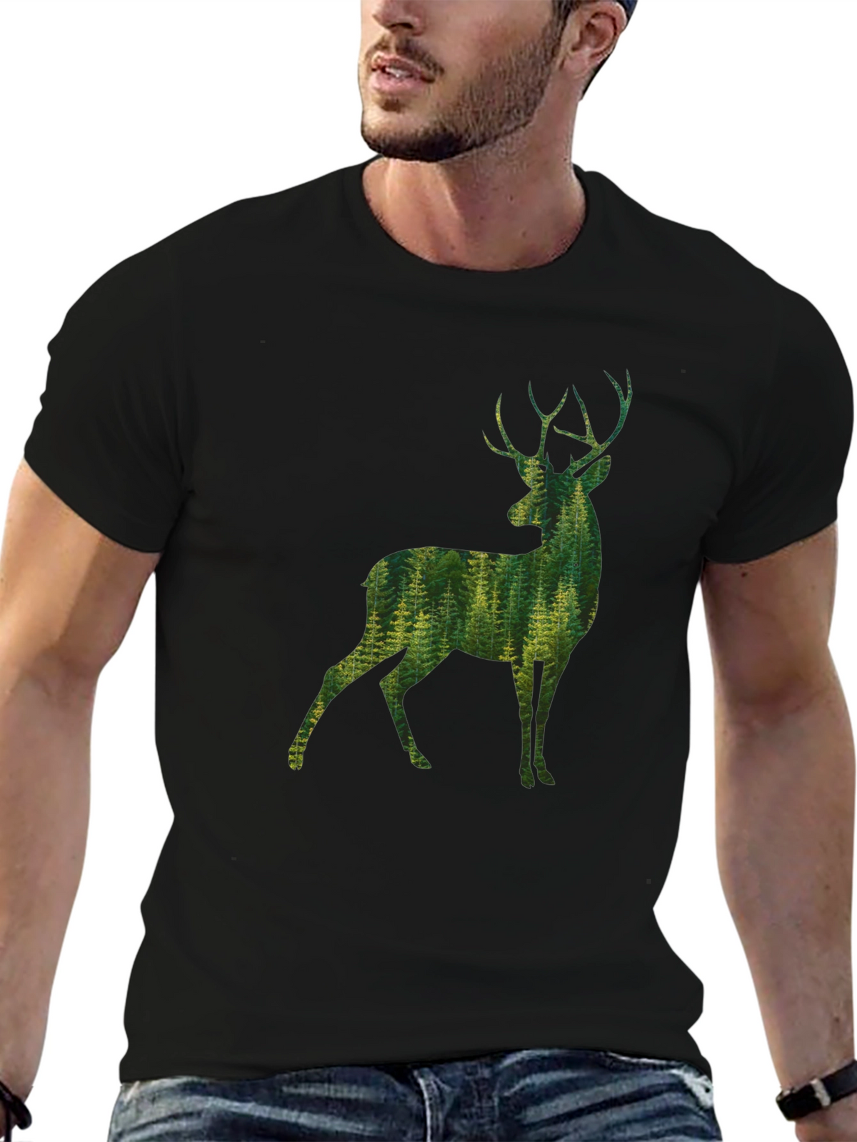 Nature Deer Graphic Tee - Mens Black T-Shirt