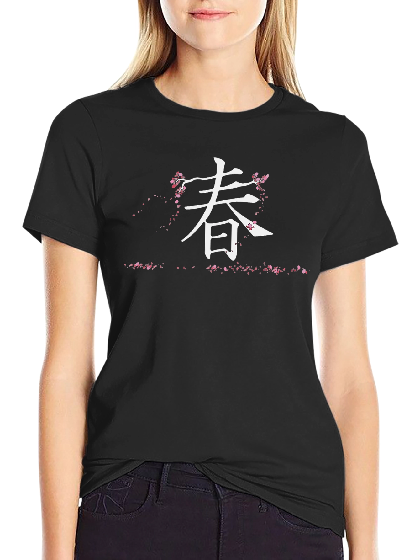 Spring Kanji Black T-Shirt - Stylish Asian Inspired Design
