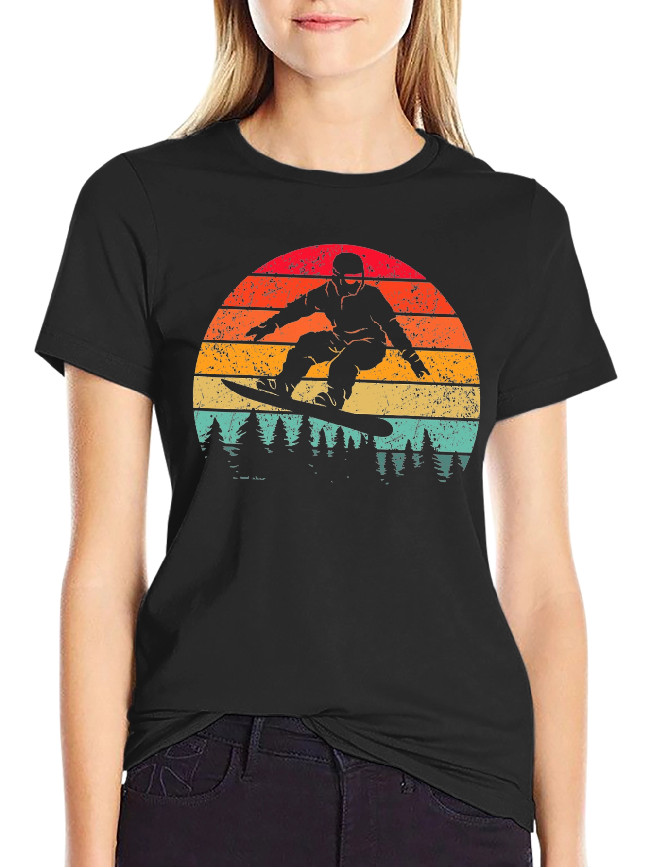 Retro Snowboarder Sunset Graphic Tee