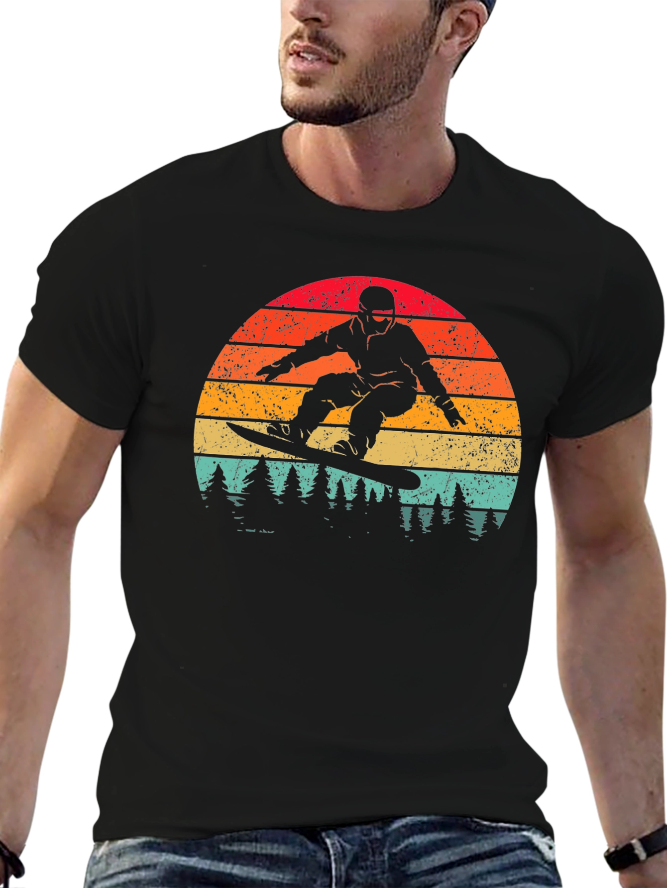 Retro Snowboarder Sunset Graphic Tee