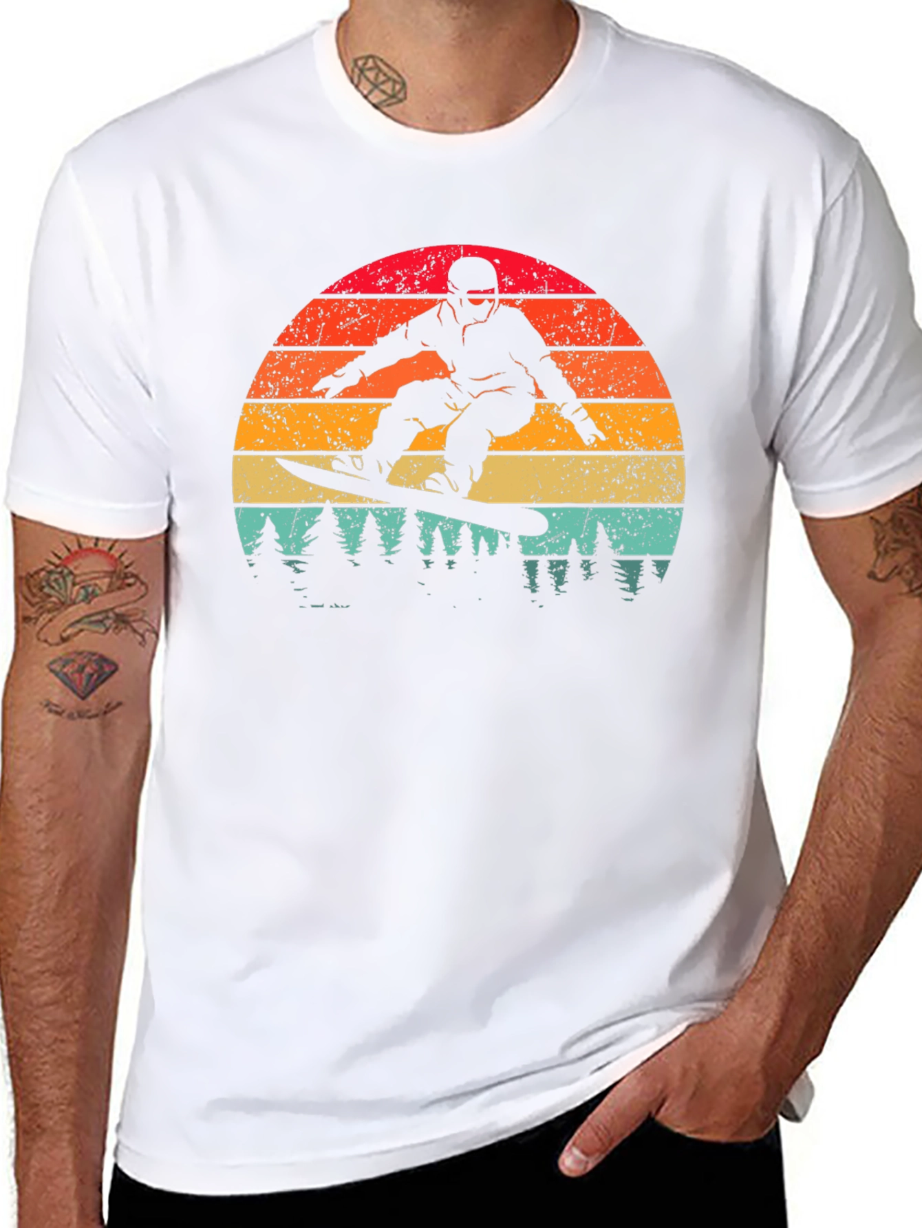 Retro Snowboarder Sunset Graphic Tee
