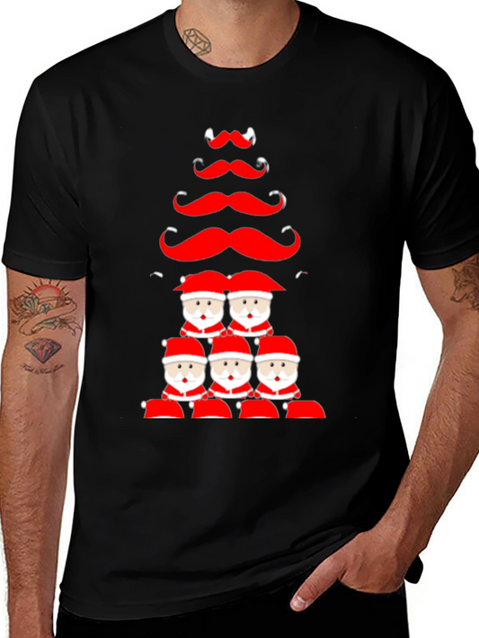 Festive Santa Mustache Christmas Tree Graphic Tee