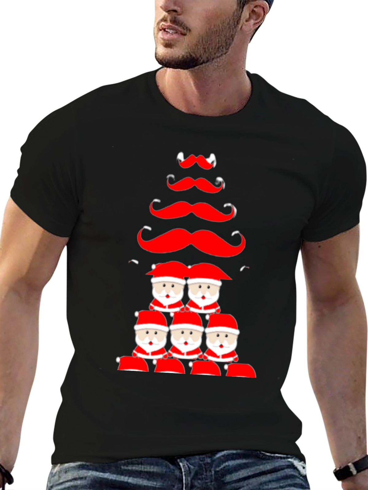 Festive Santa Mustache Christmas Tree Graphic Tee