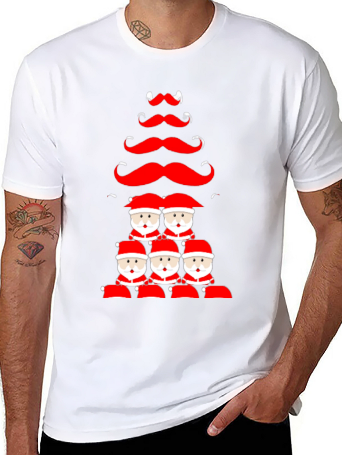 Festive Santa Mustache Christmas Tree Graphic Tee