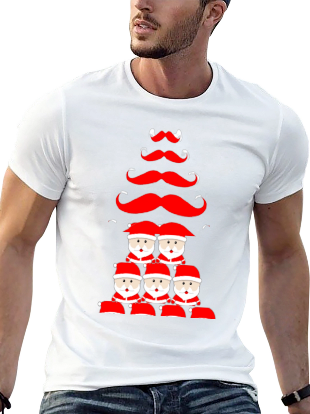 Festive Santa Mustache Christmas Tree Graphic Tee