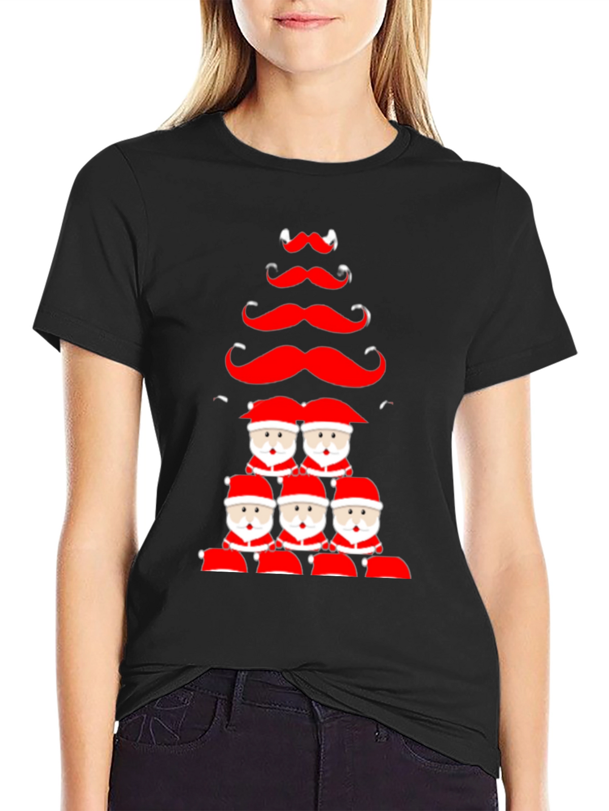 Festive Santa Mustache Christmas Tree Graphic Tee