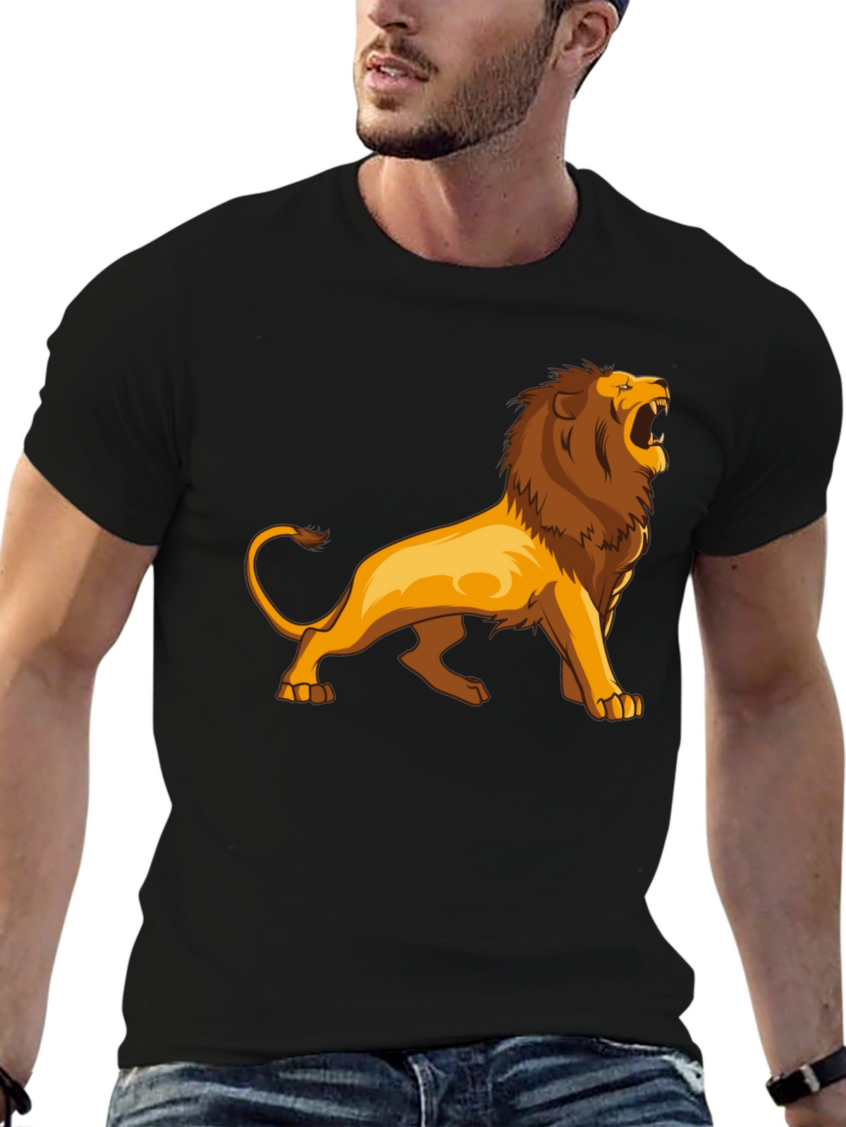 Lion Graphic Print Black T-Shirt for Men