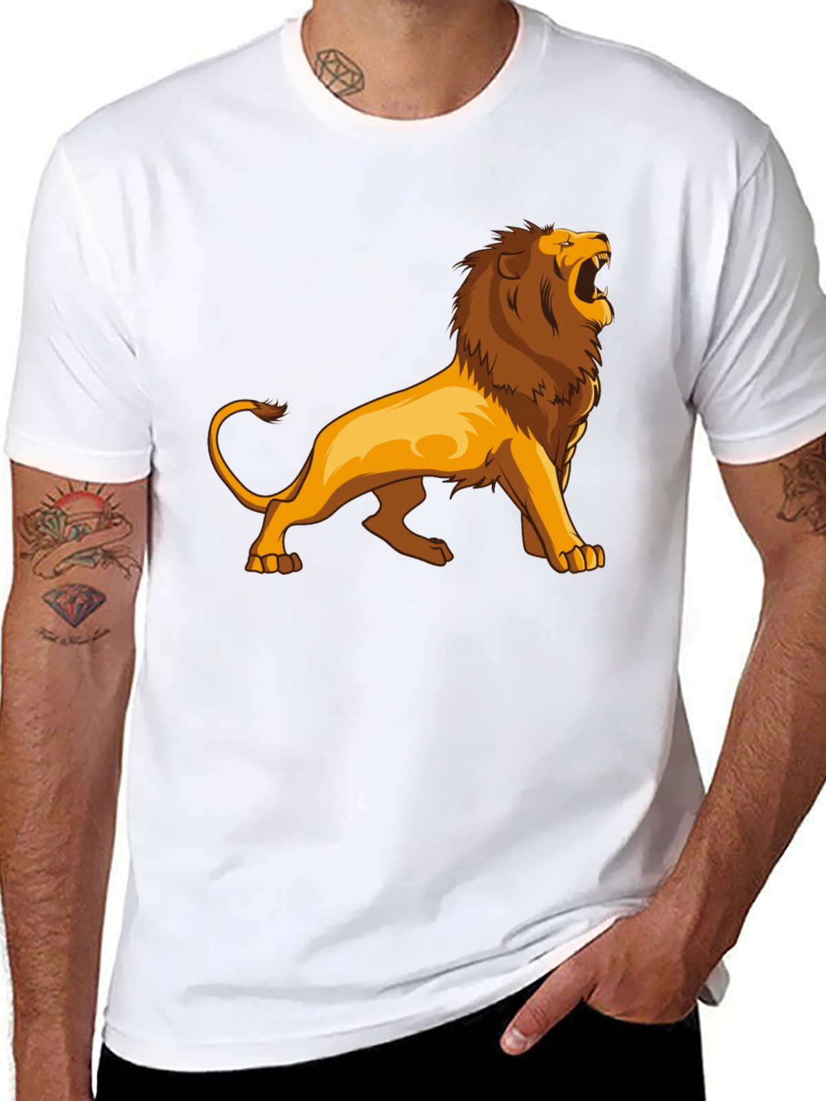 Lion Graphic Print Black T-Shirt for Men