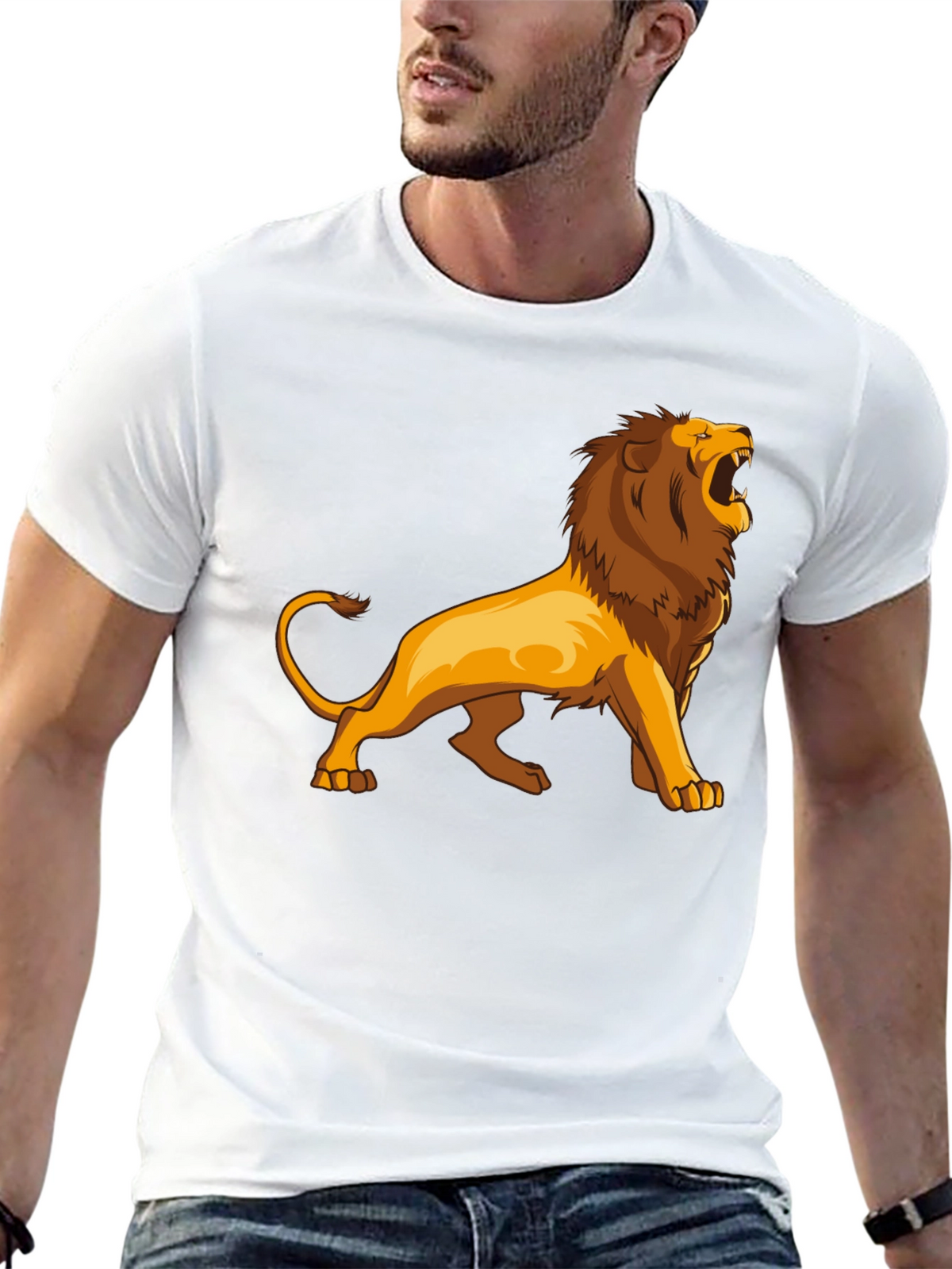Lion Graphic Print Black T-Shirt for Men