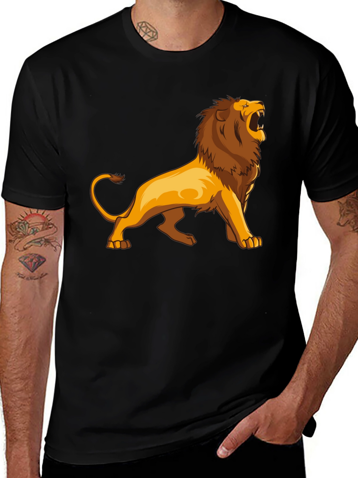 Lion Graphic Print Black T-Shirt for Men
