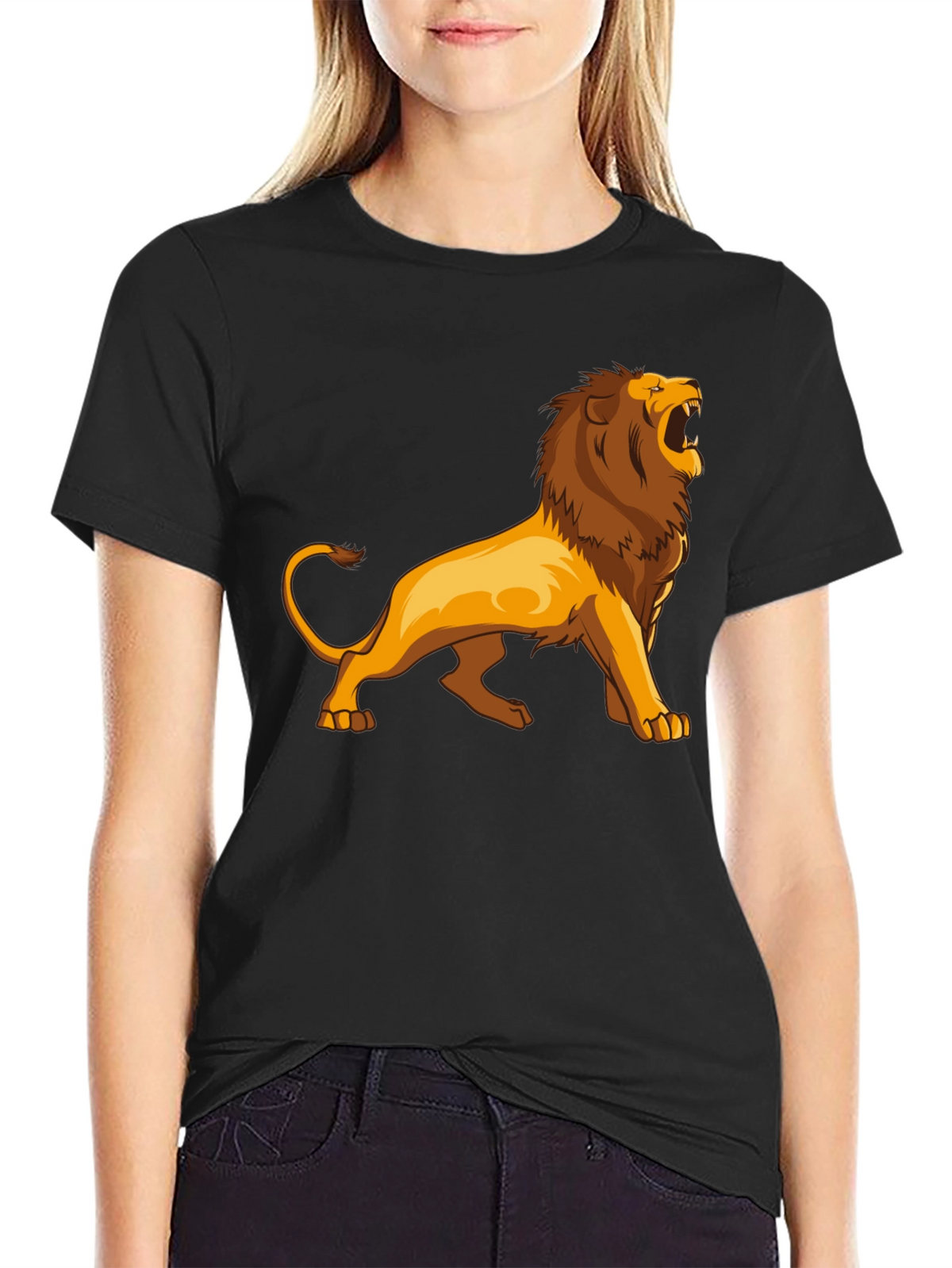 Lion Graphic Print Black T-Shirt for Men