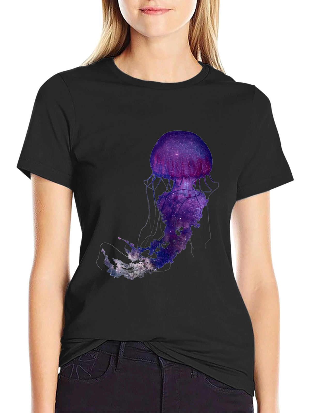 Galaxy Jellyfish Graphic T-Shirt - Black Cotton Blend
