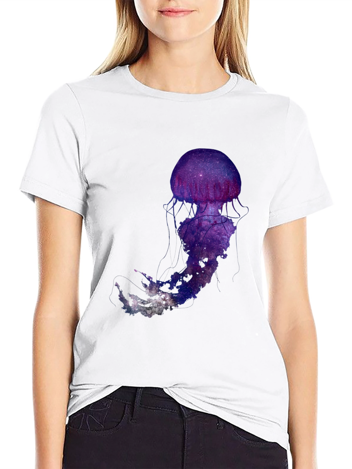 Galaxy Jellyfish Graphic T-Shirt - Black Cotton Blend