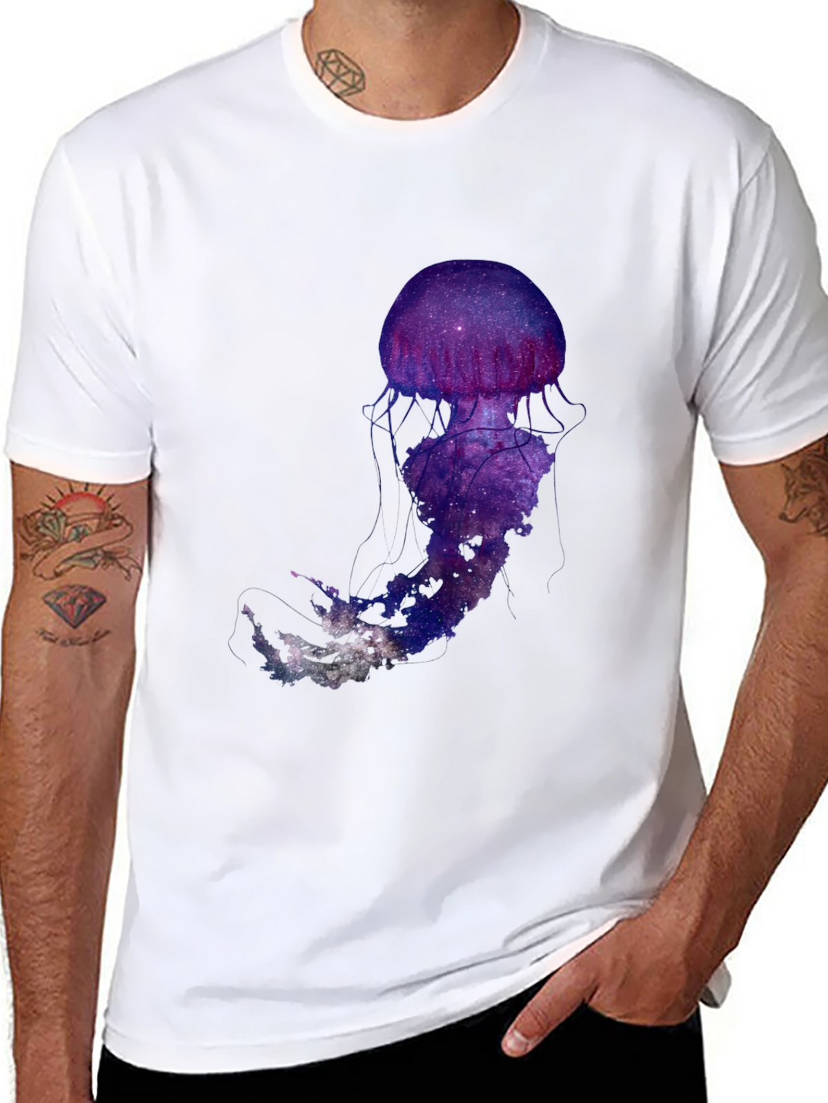 Galaxy Jellyfish Graphic T-Shirt - Black Cotton Blend