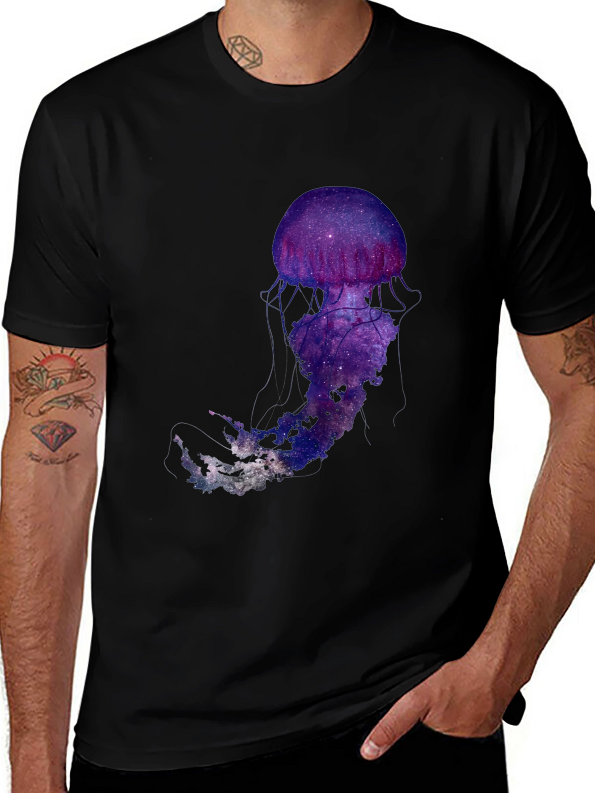 Galaxy Jellyfish Graphic T-Shirt - Black Cotton Blend