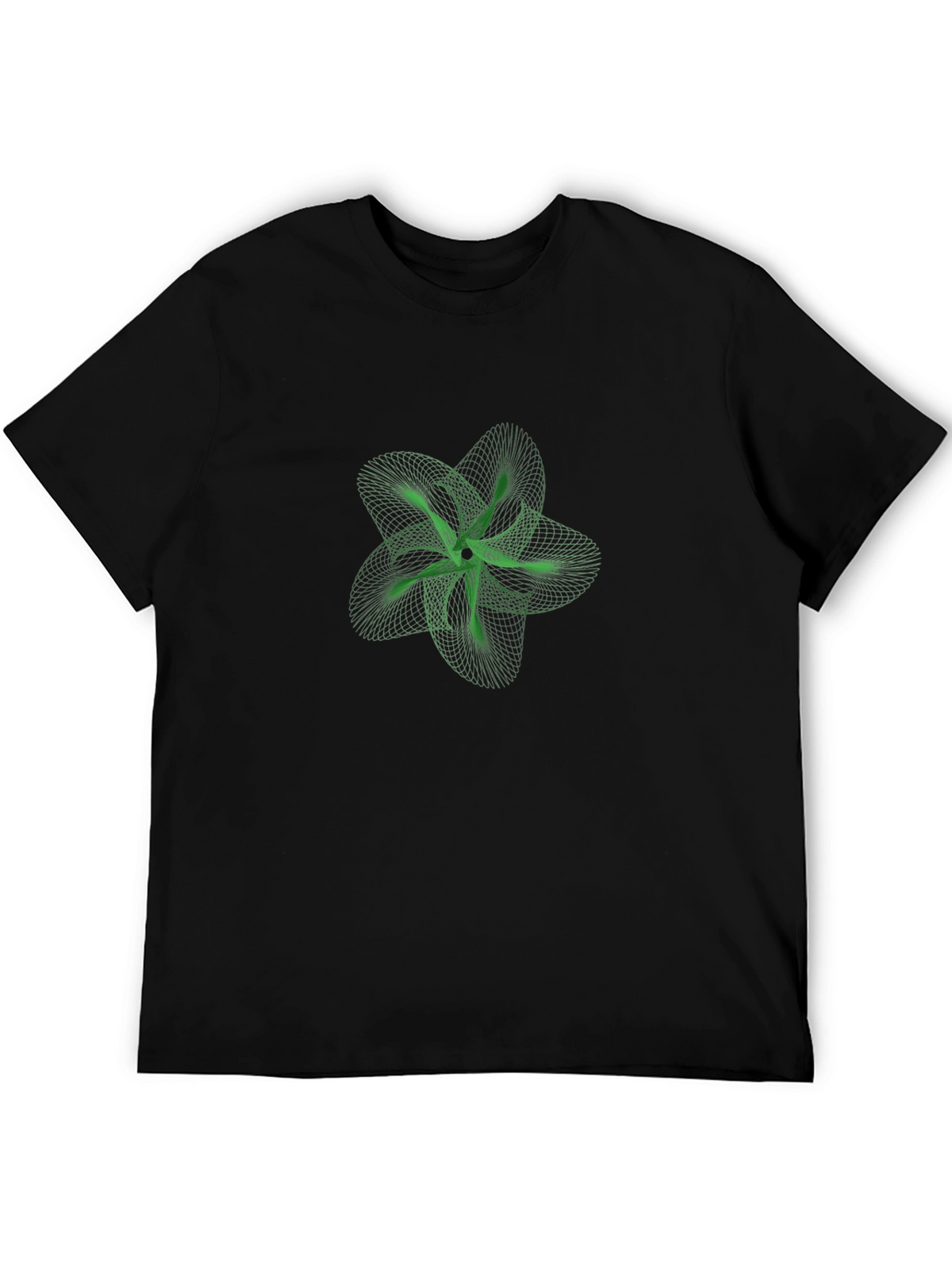 Geometric Green Flower Graphic Black T-Shirt