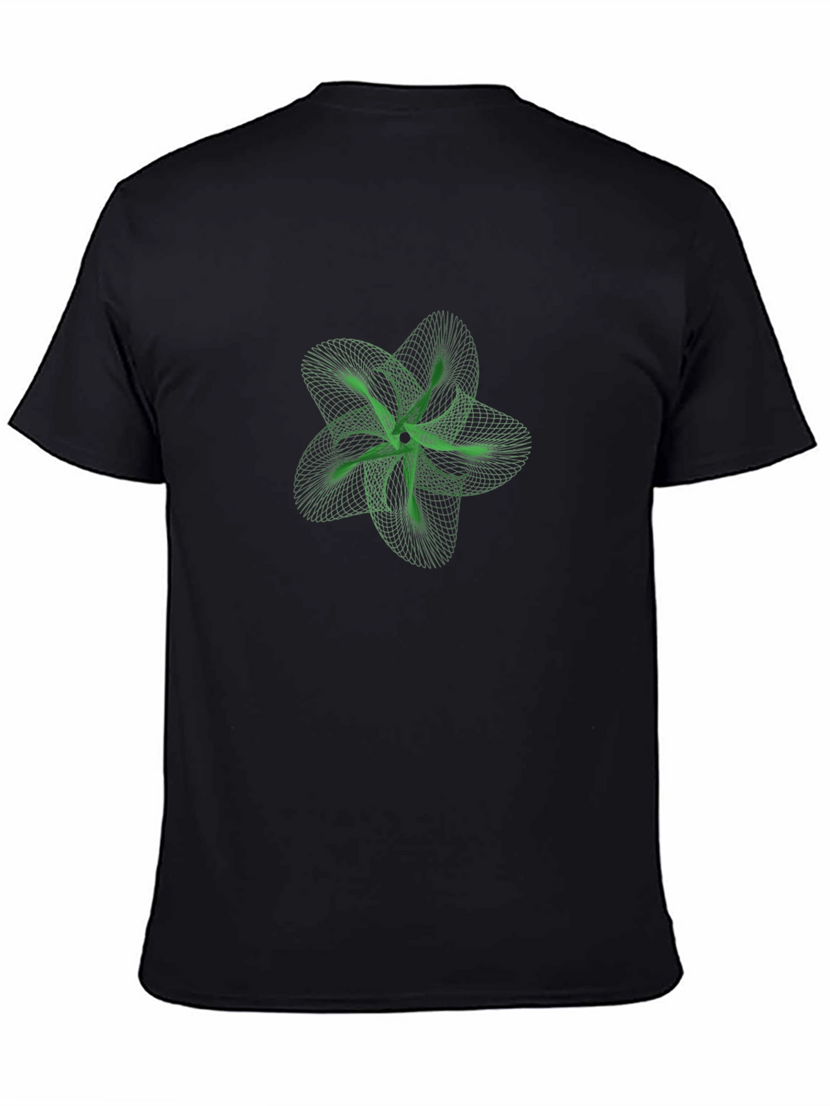 Geometric Green Flower Graphic Black T-Shirt