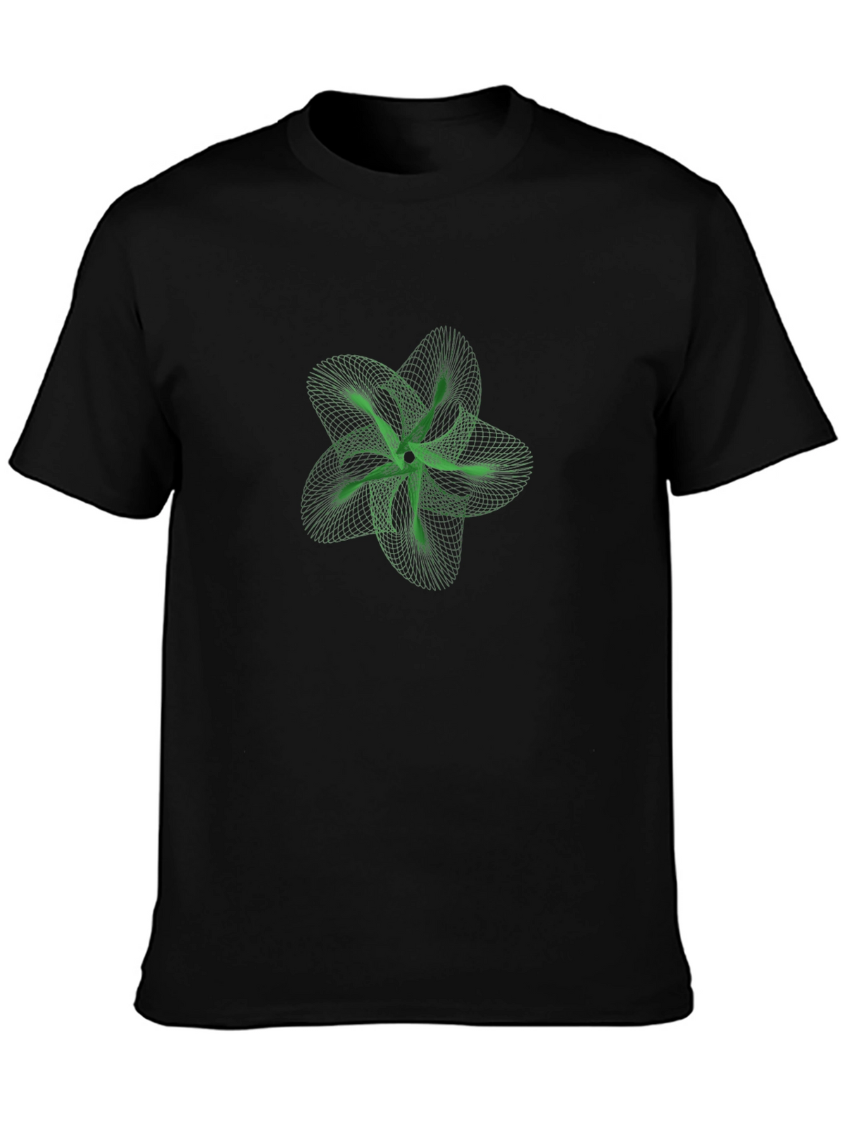 Geometric Green Flower Graphic Black T-Shirt
