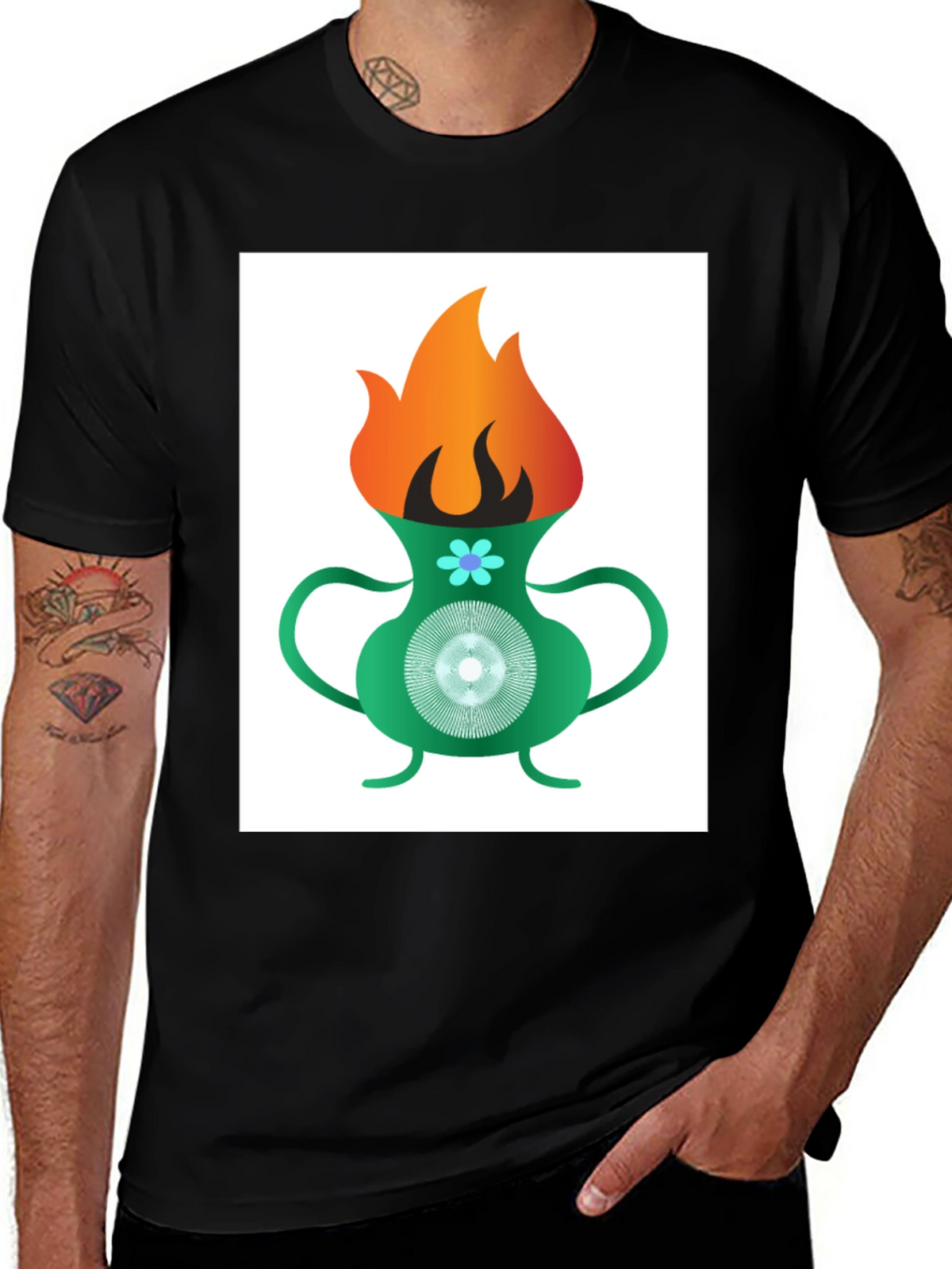 Flame Vase Graphic Tee - Black Cotton T-Shirt