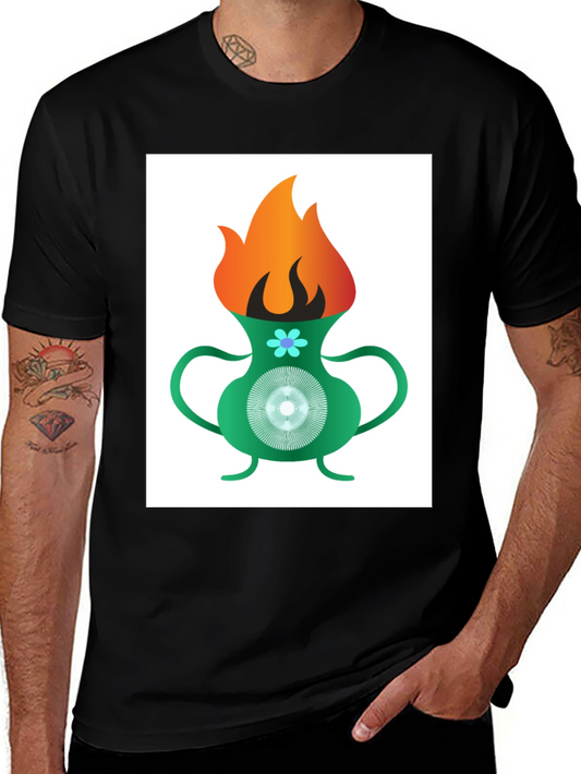 Flame Vase Graphic Tee - Black Cotton T-Shirt