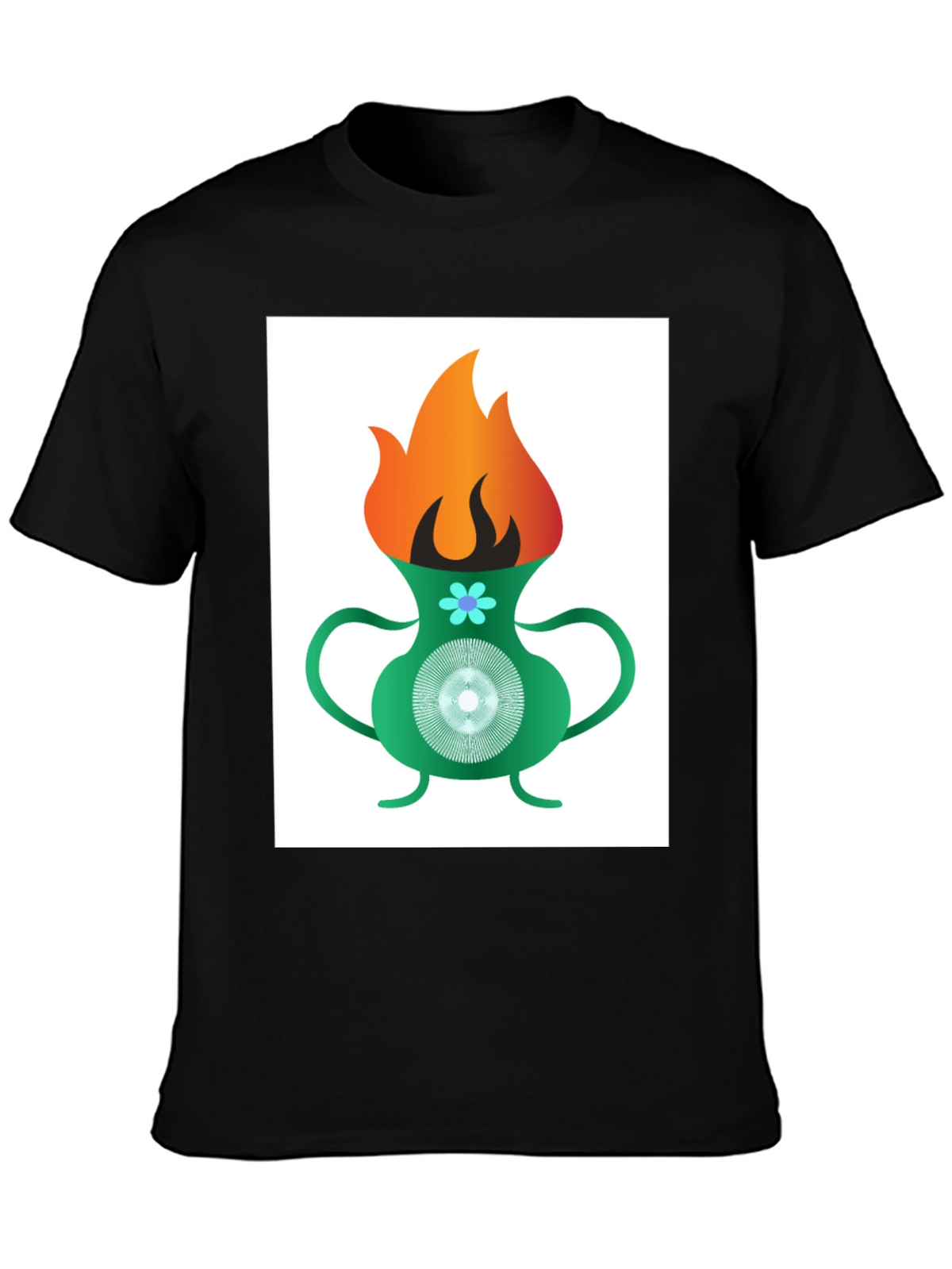 Flame Vase Graphic Tee - Black Cotton T-Shirt