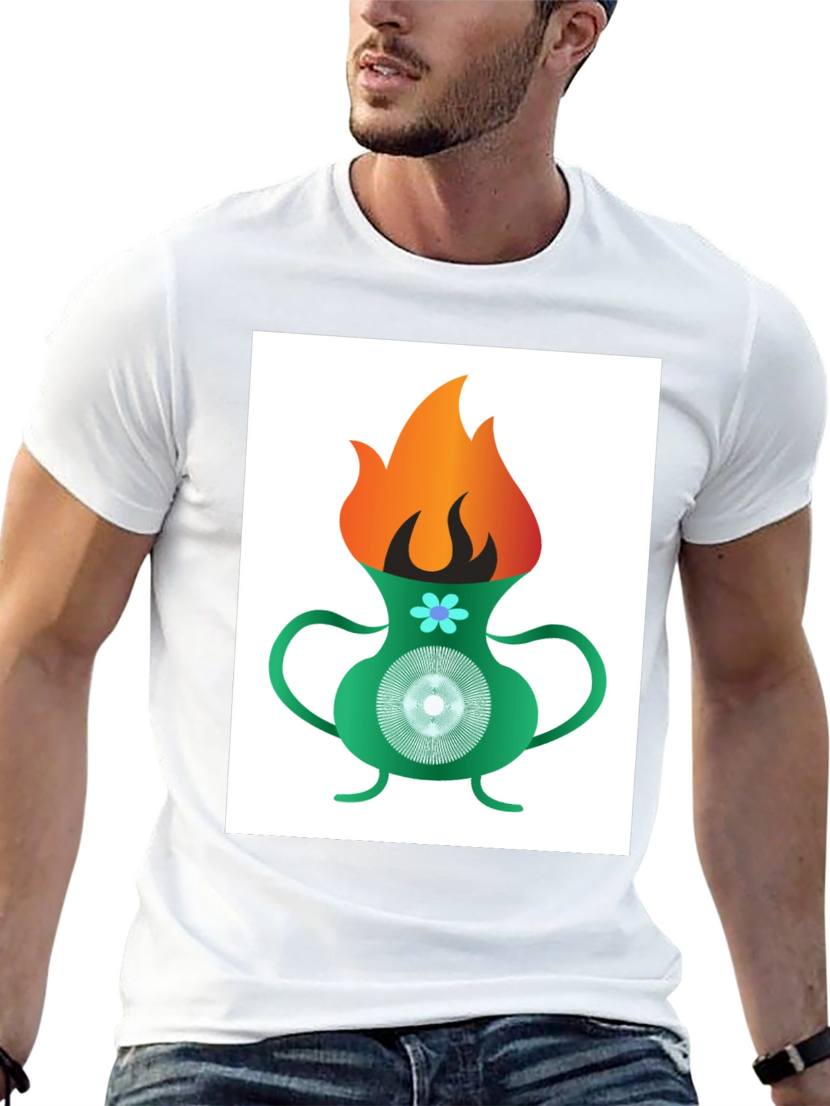 Flame Vase Graphic Tee - Black Cotton T-Shirt